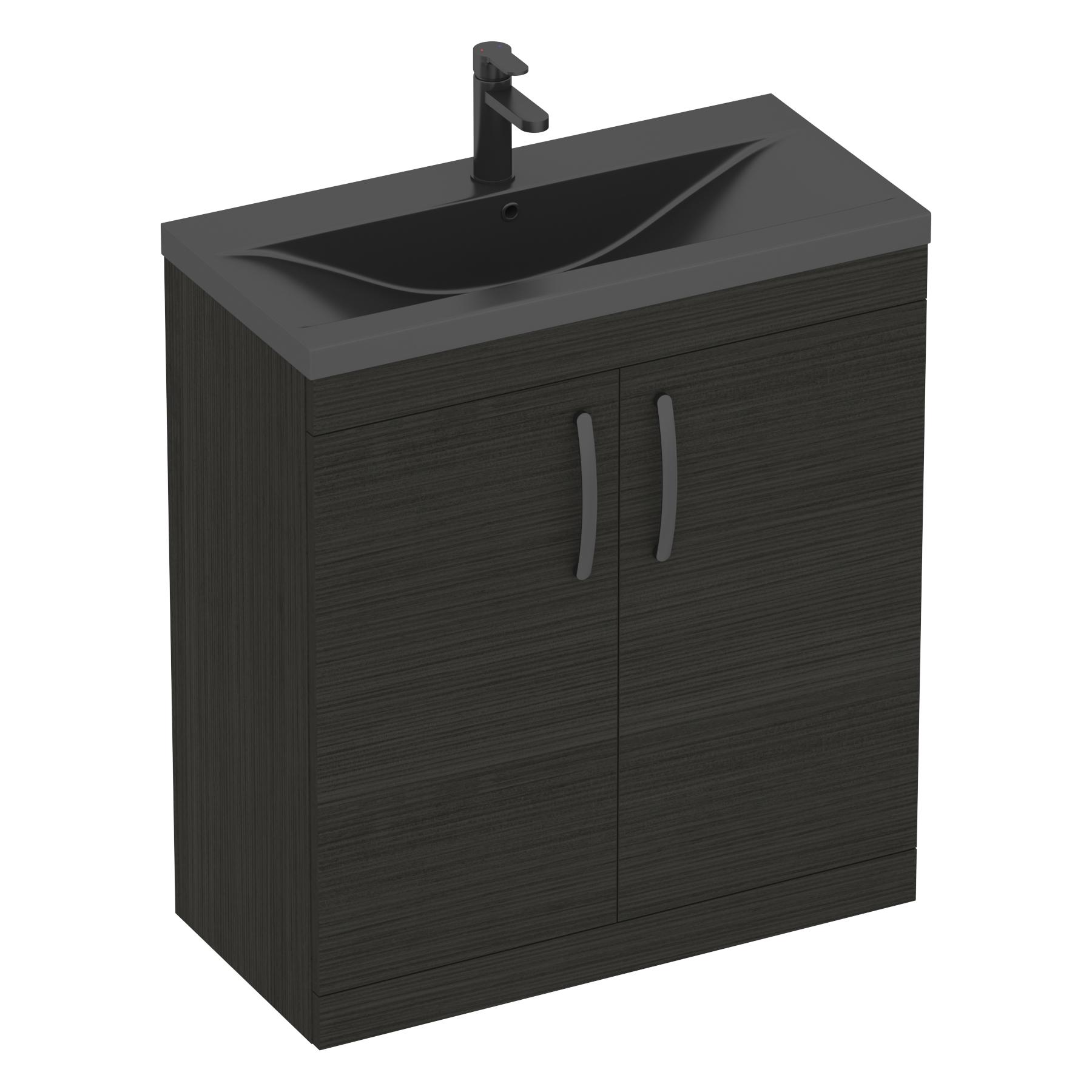  Turin Hale Black 2 Door Floor Standing Vanity Unit with Black Mid-Edge Basin - Multiple Sizes