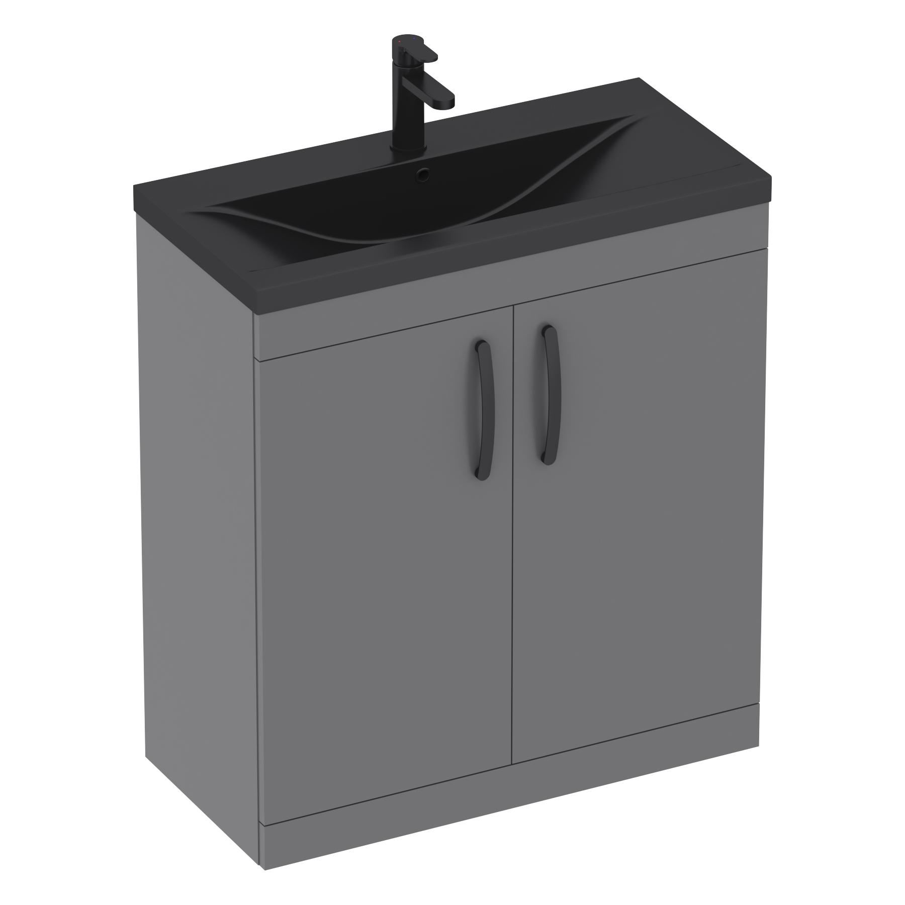 Turin Floor Standing 2 Door Vanity Unit with Black Basin - Multiple Sizes & Colours