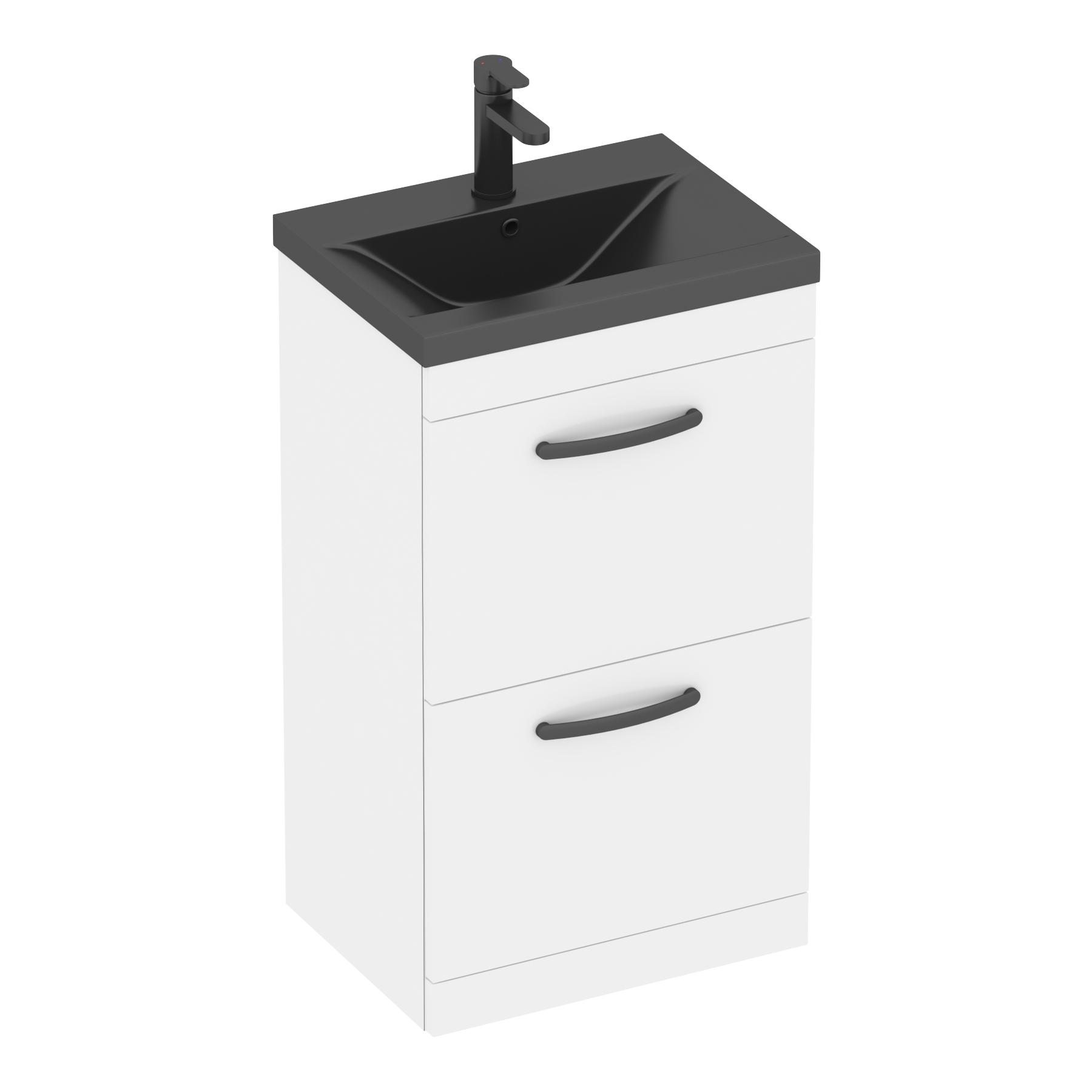Turin Floor Standing 2 Drawer Vanity Unit with Black Basin - Multiple Sizes & Colours