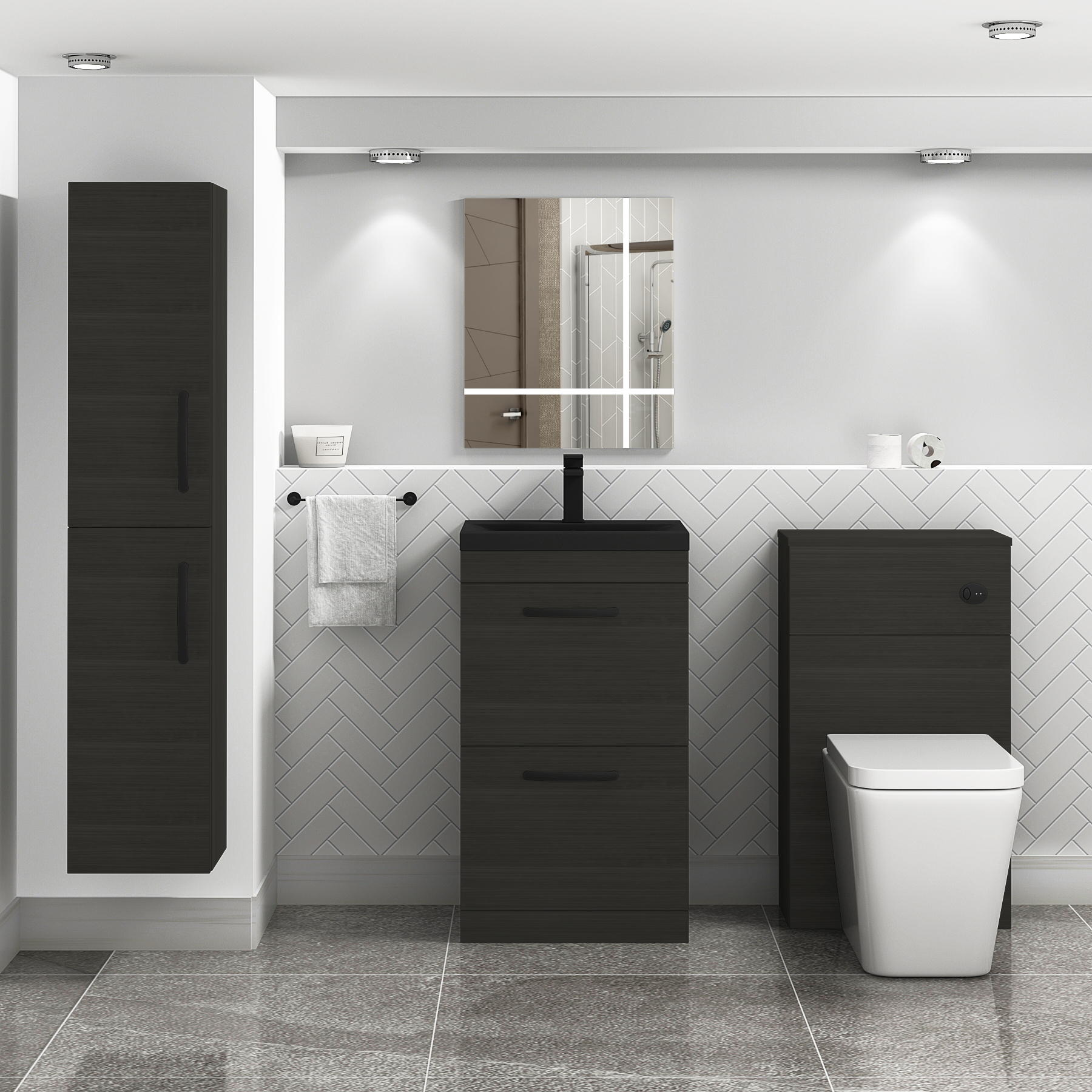  Turin Hale Black 2 Drawer Floor Standing Vanity Unit with Black Mid-Edge Basin - Multiple Sizes
