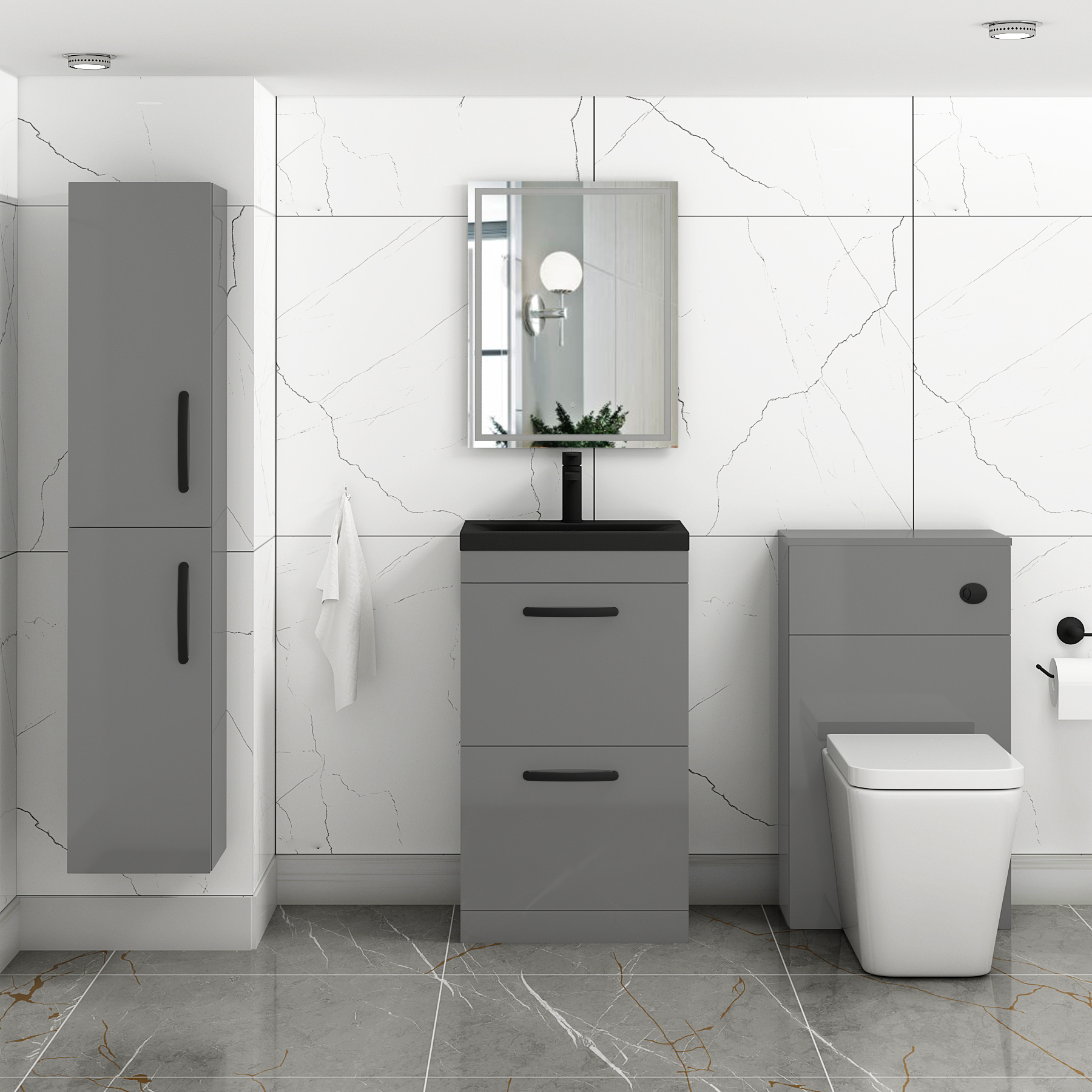 Turin Floor Standing 2 Drawer Vanity Unit with Black Basin - Multiple Sizes & Colours