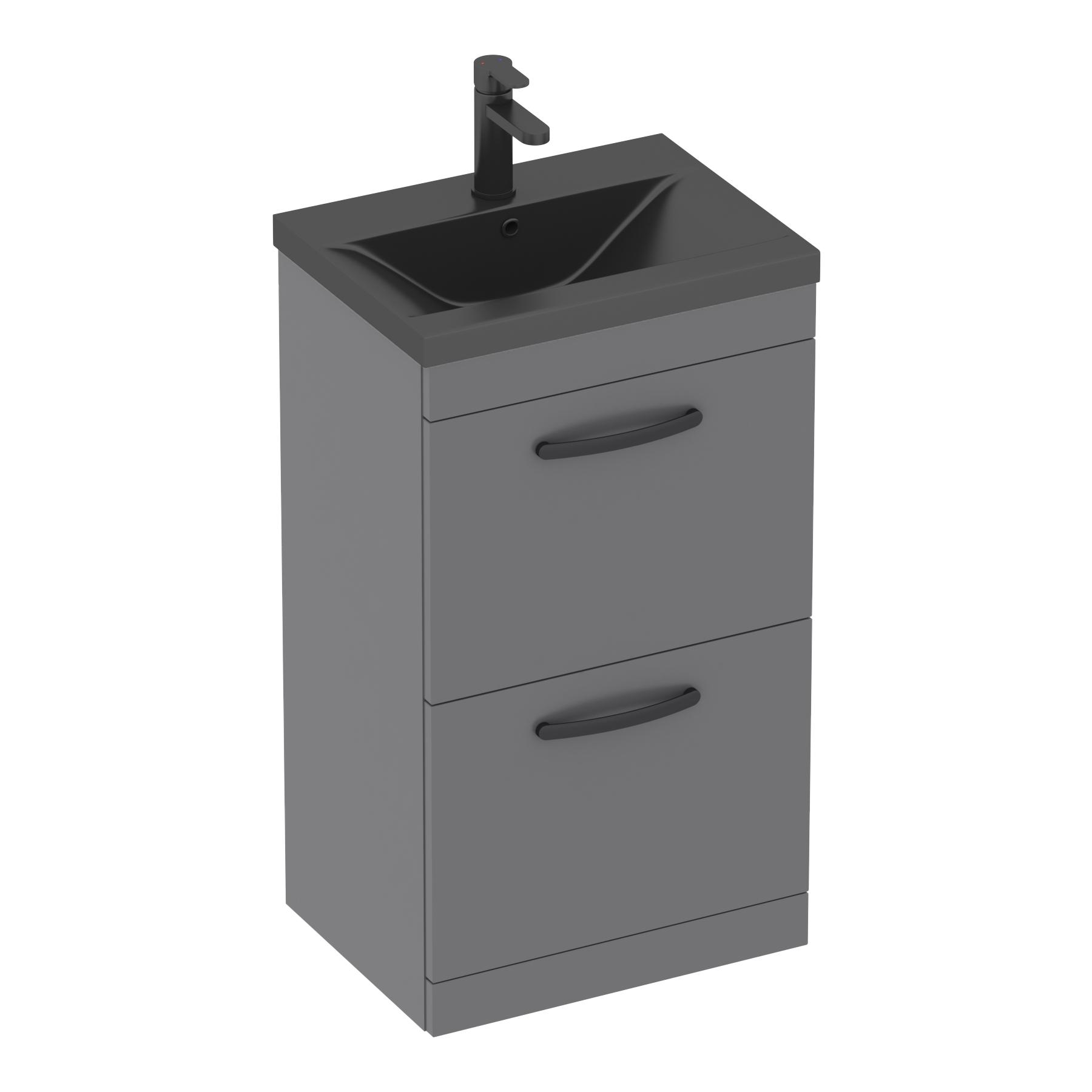 Turin Floor Standing 2 Drawer Vanity Unit with Black Basin - Multiple Sizes & Colours