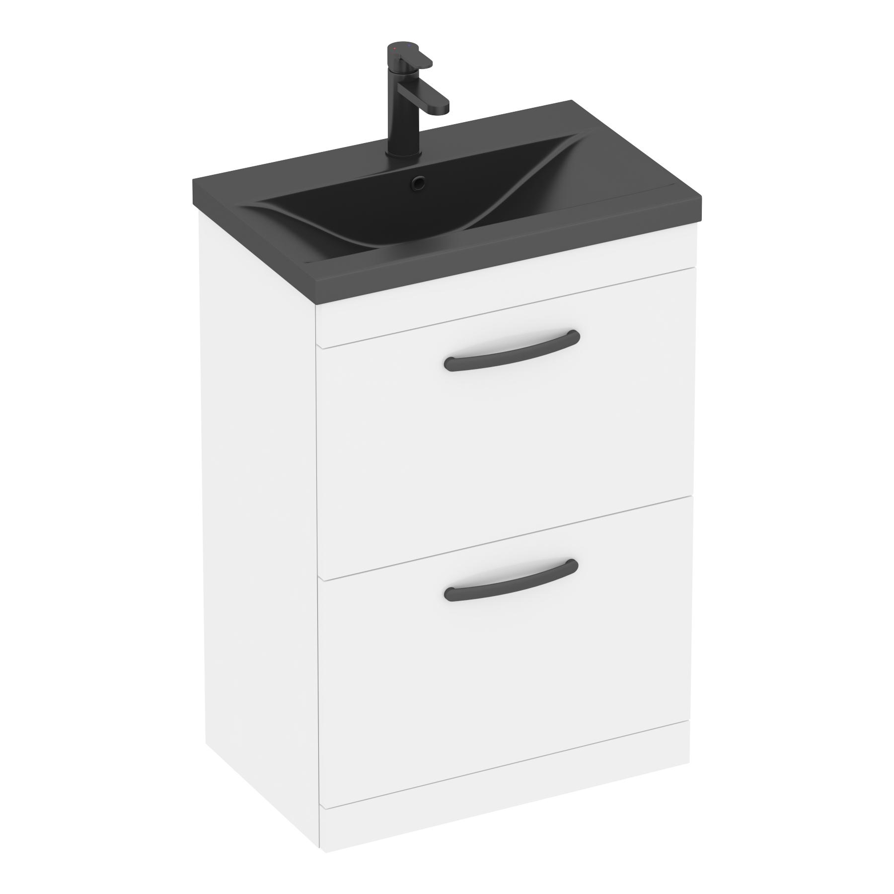 Turin Floor Standing 2 Drawer Vanity Unit with Black Basin - Multiple Sizes & Colours