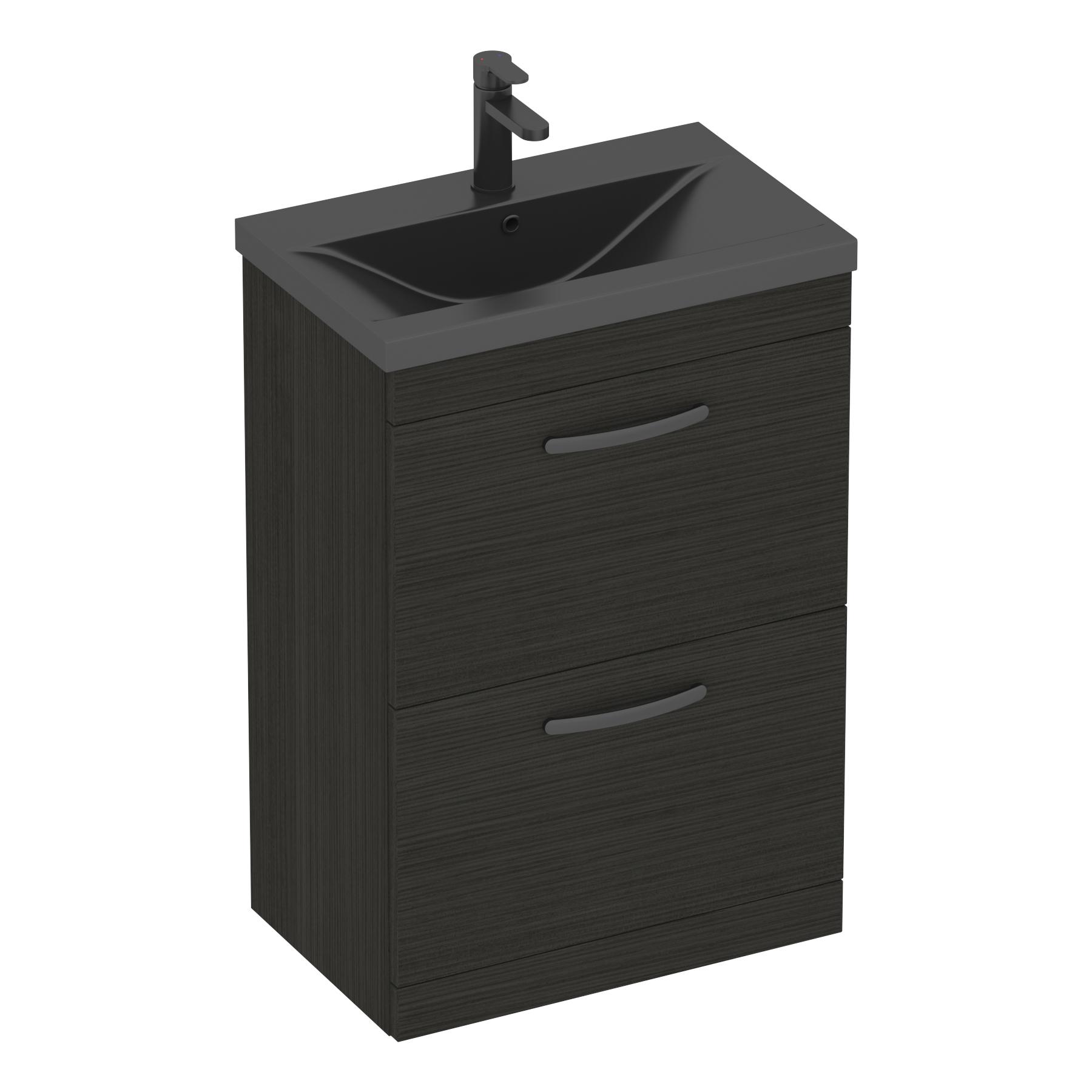 Turin Floor Standing 2 Drawer Vanity Unit with Black Basin - Multiple Sizes & Colours