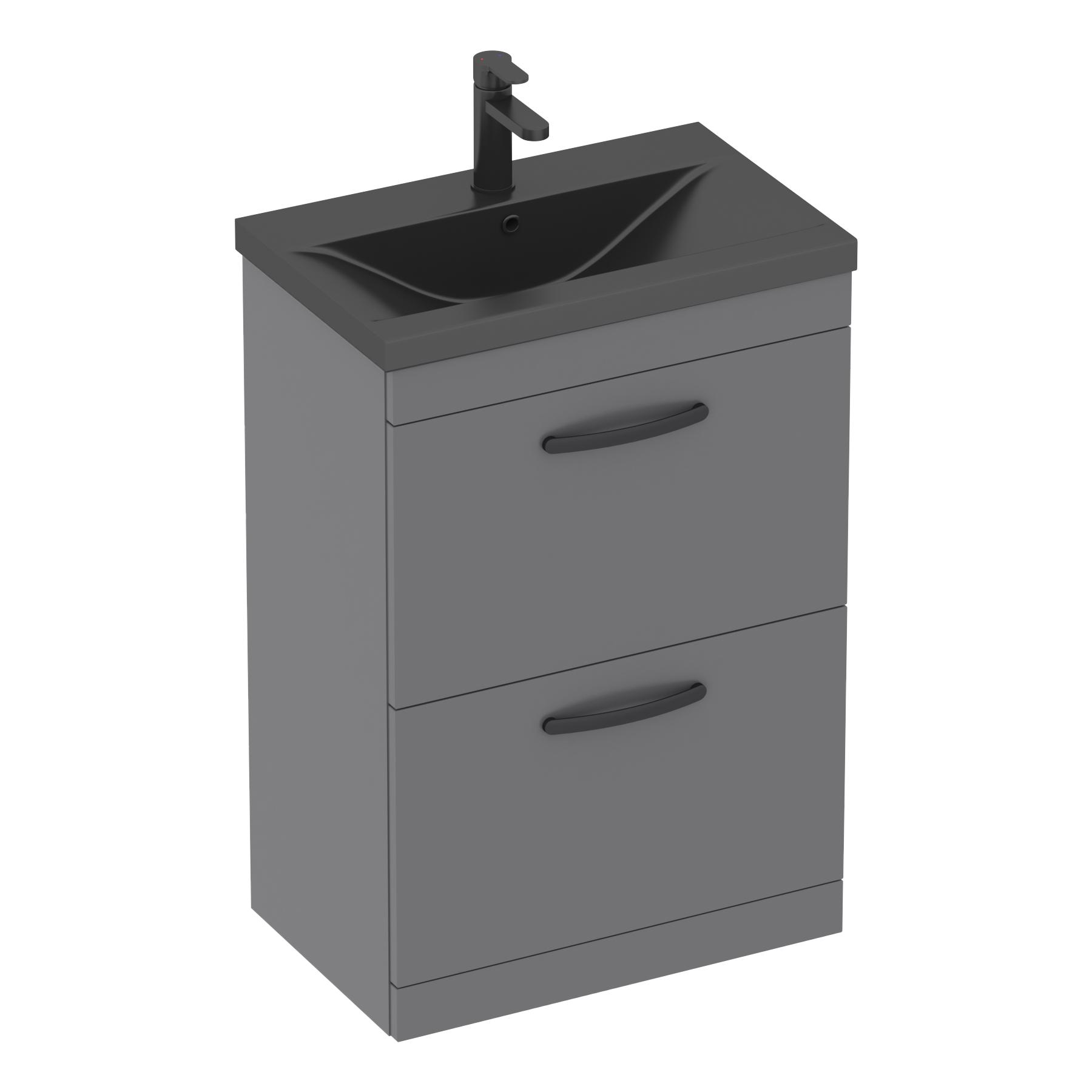 Turin Floor Standing 2 Drawer Vanity Unit with Black Basin - Multiple Sizes & Colours