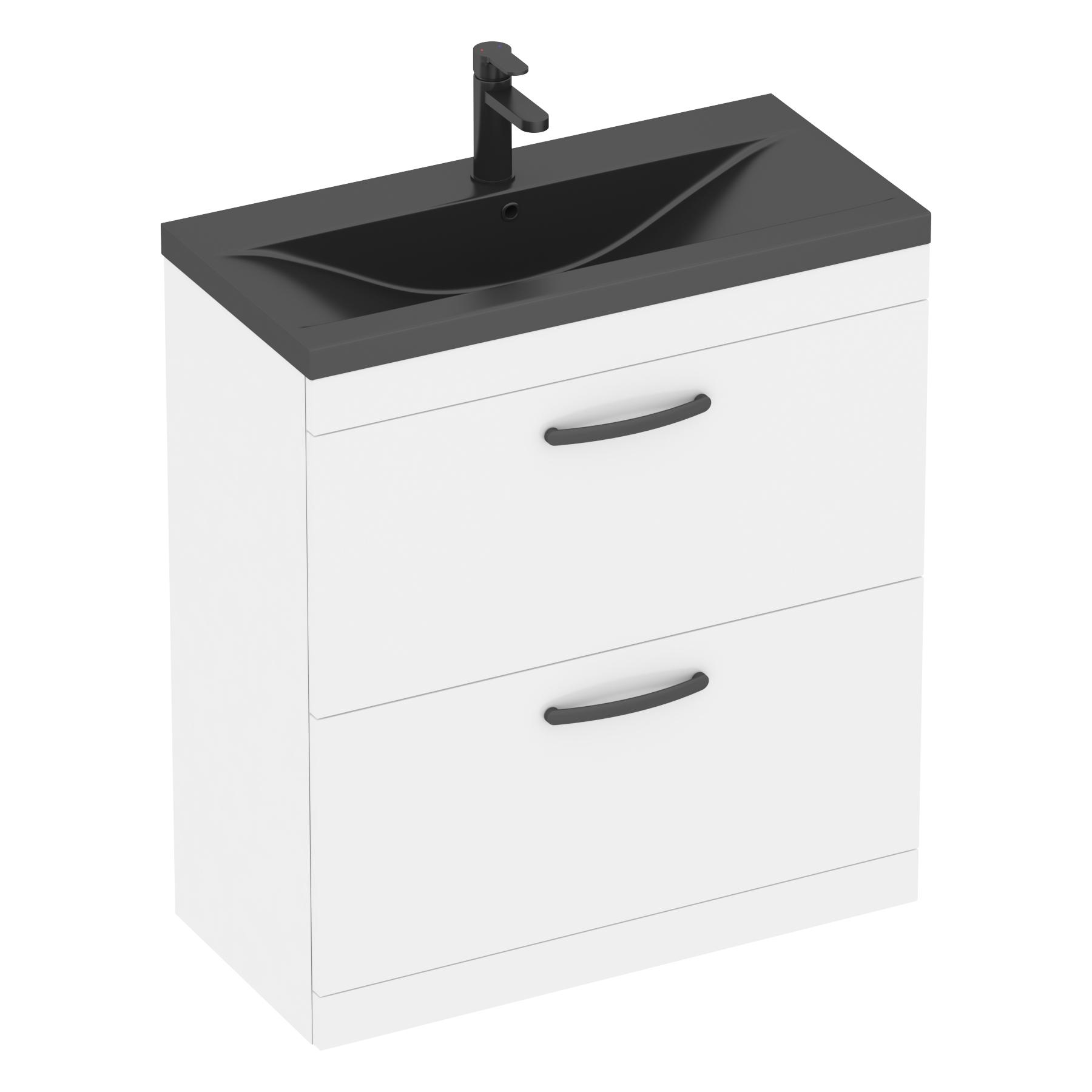 Turin Floor Standing 2 Drawer Vanity Unit with Black Basin - Multiple Sizes & Colours