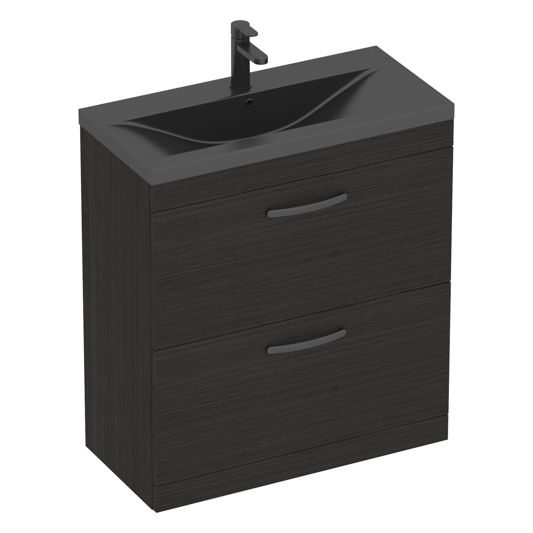 Turin Floor Standing 2 Drawer Vanity Unit with Black Basin - Multiple Sizes & Colours