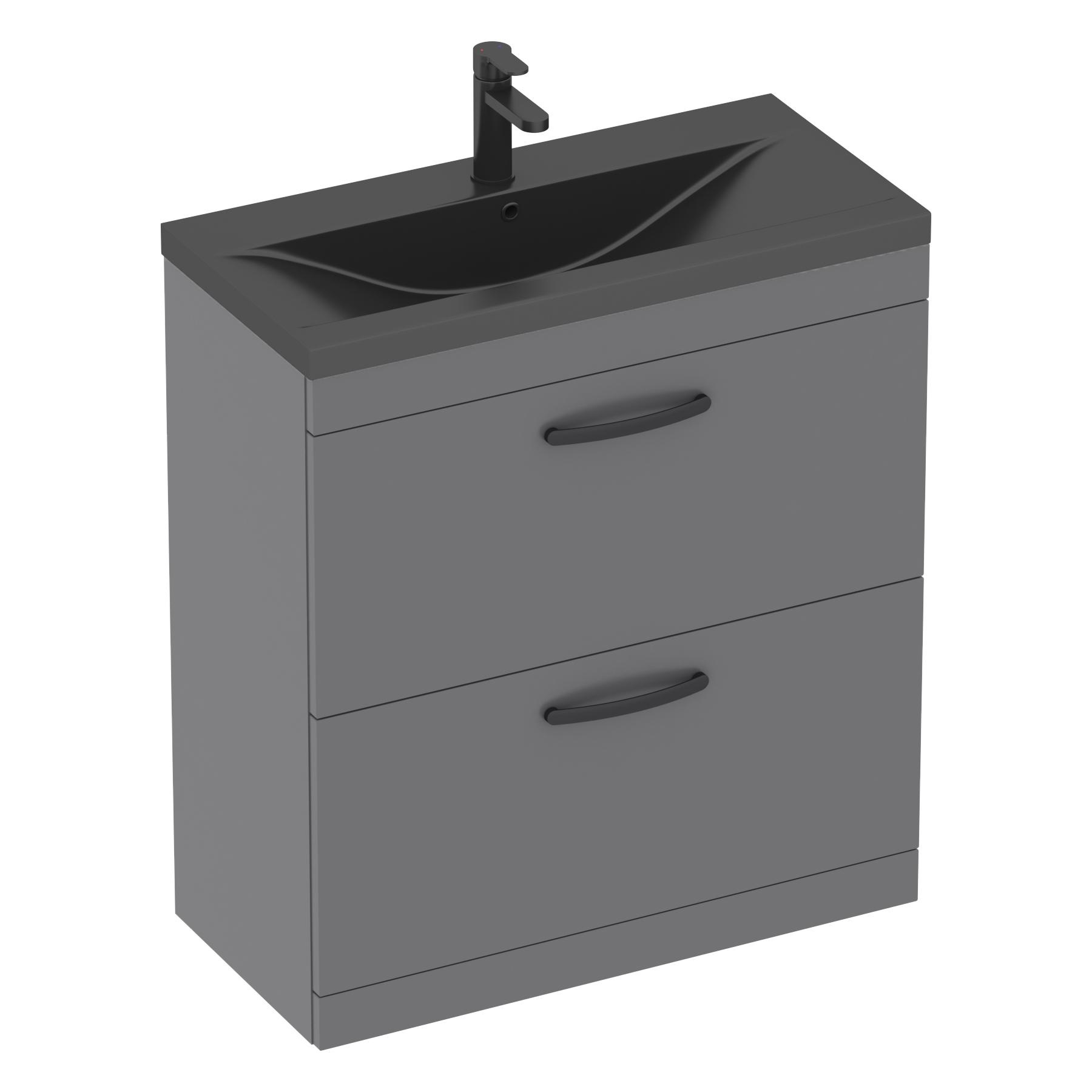 Turin Floor Standing 2 Drawer Vanity Unit with Black Basin - Multiple Sizes & Colours
