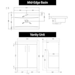 Turin 600mm Floor Standing Vanity Sink Unit Indigo Grey Gloss 2 Door - Mid-Edge with Brushed Brass Handle
