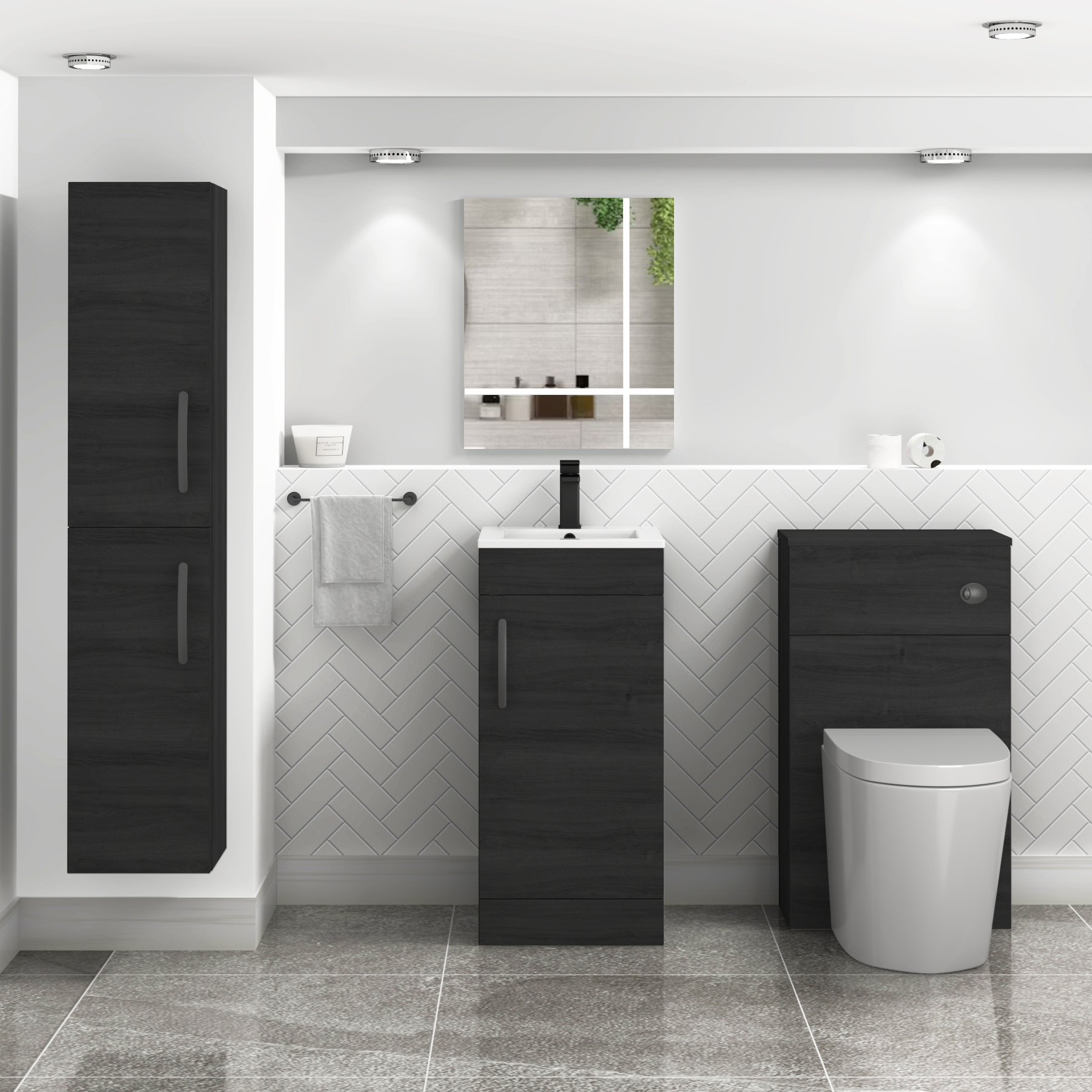 Turin 400mm Cloakroom Floor Standing Vanity Unit & Basin 1 Door Hale Black with Matt Black Handle