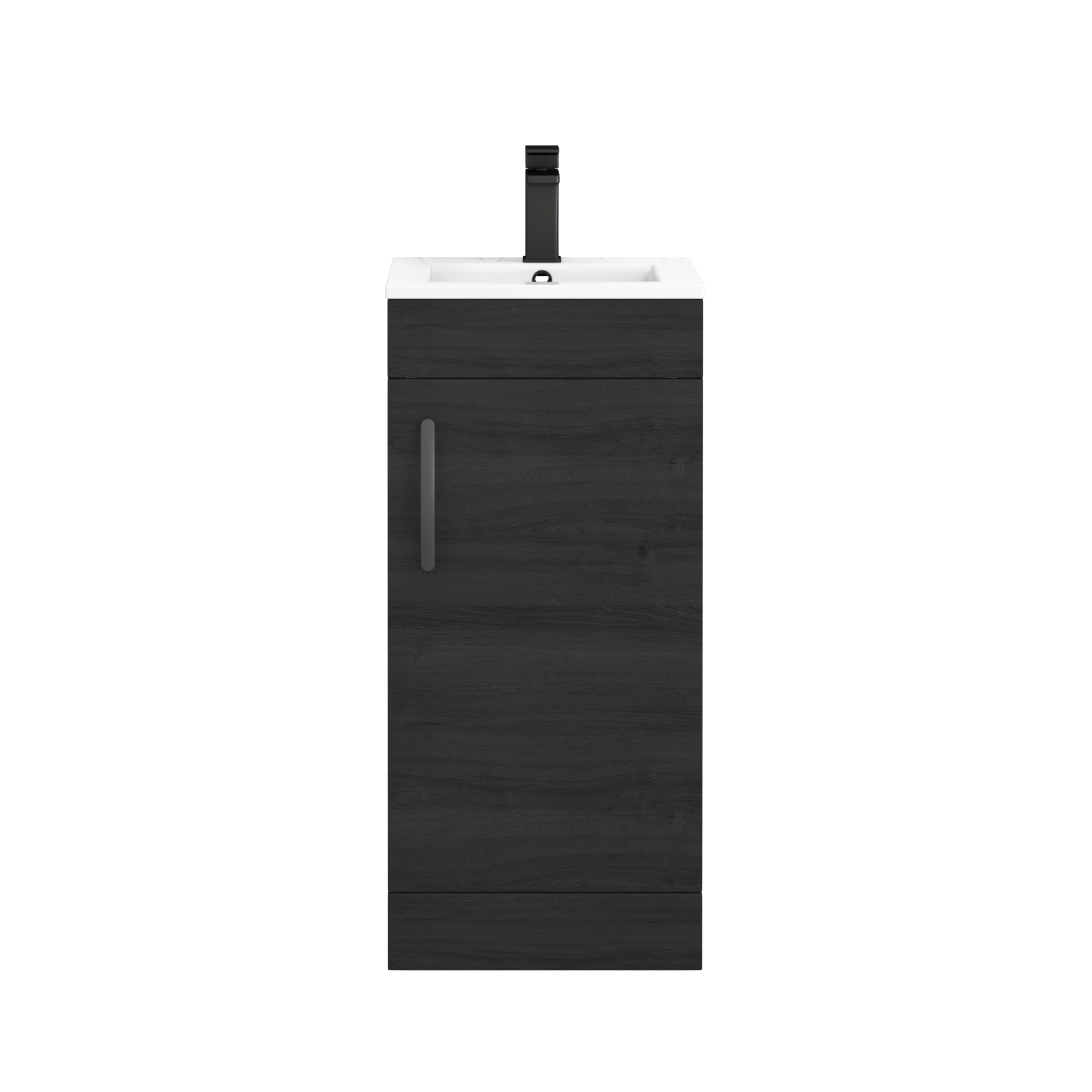 Turin 400mm Cloakroom Floor Standing Vanity Unit & Basin 1 Door Hale Black with Matt Black Handle