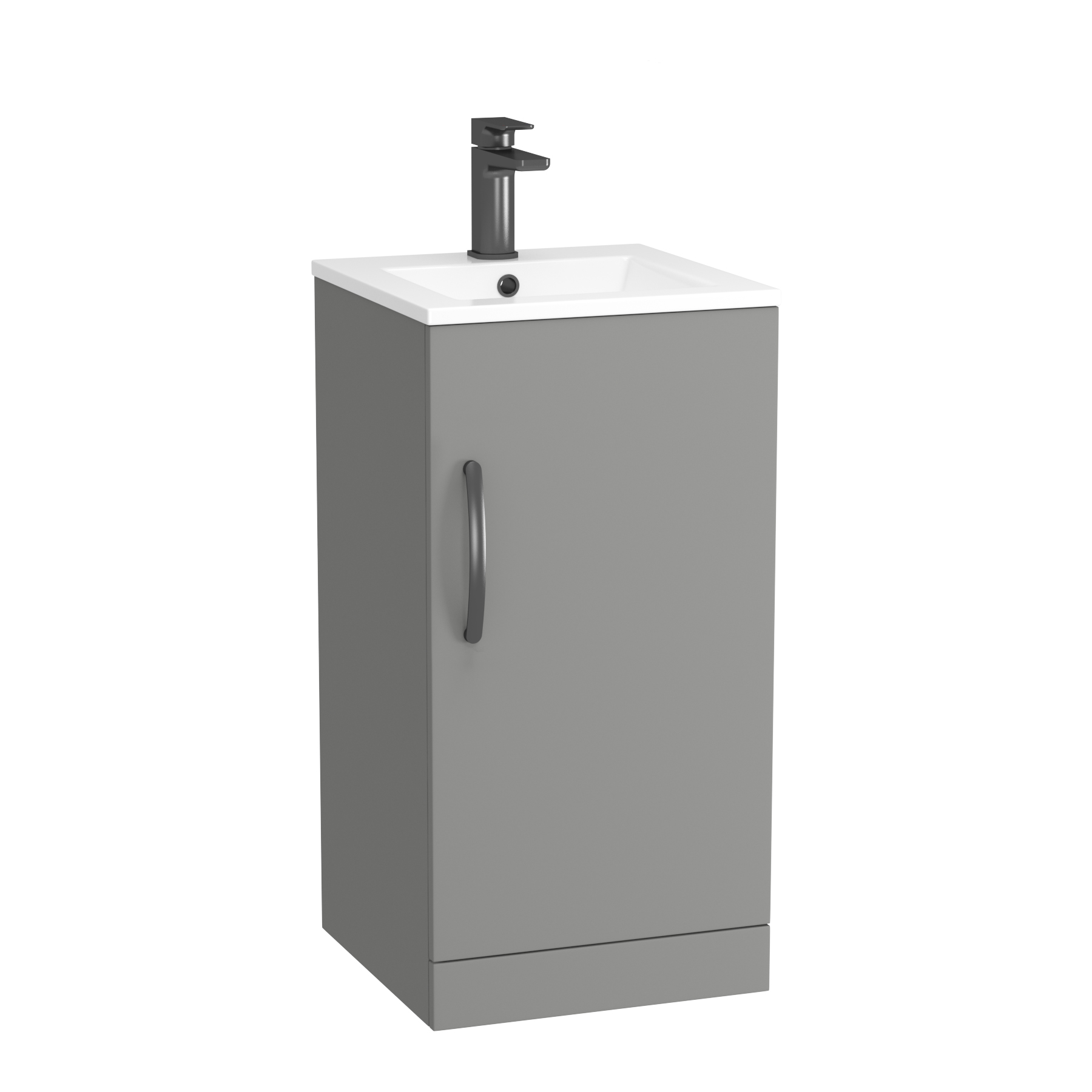 Turin 400mm Floor Standing Vanity Unit Indigo Grey Gloss - 1 Door Basin Unit with Matt Black Handle