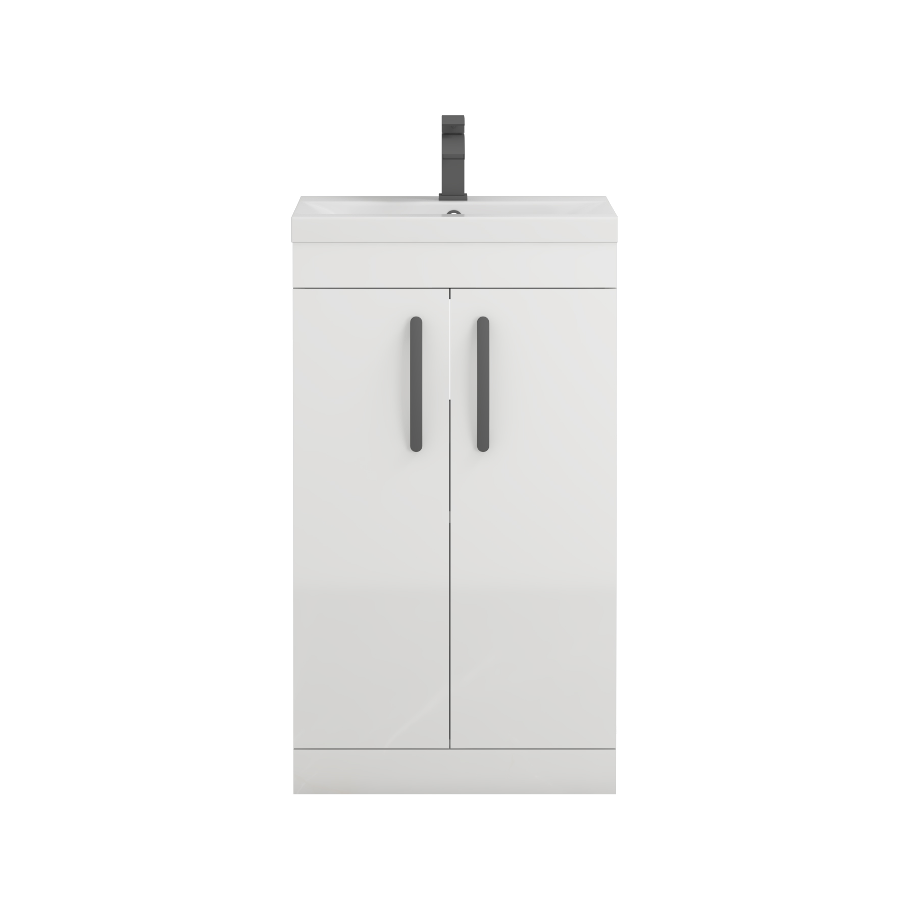 Turin 500mm Floor Standing Vanity Sink Unit Gloss White 2 Door - Mid-Edge with Matt Black Handle