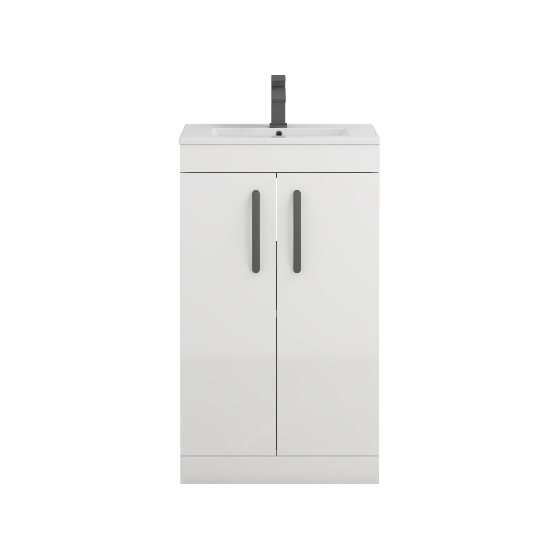 Turin 500mm Floor Standing Vanity Sink Unit Gloss White 2 Door - Minimalist with Matt Black Handle