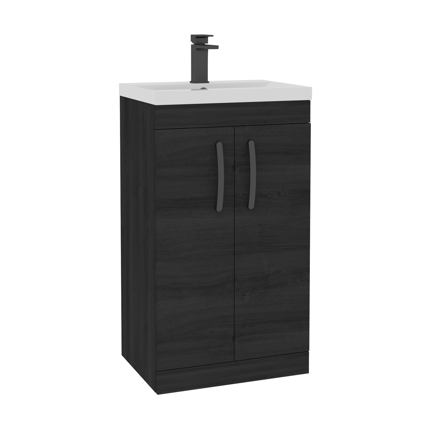 Turin 500mm Floor Standing Vanity Sink Unit Hale Black 2 Door - Mid-Edge with Matt Black Handle