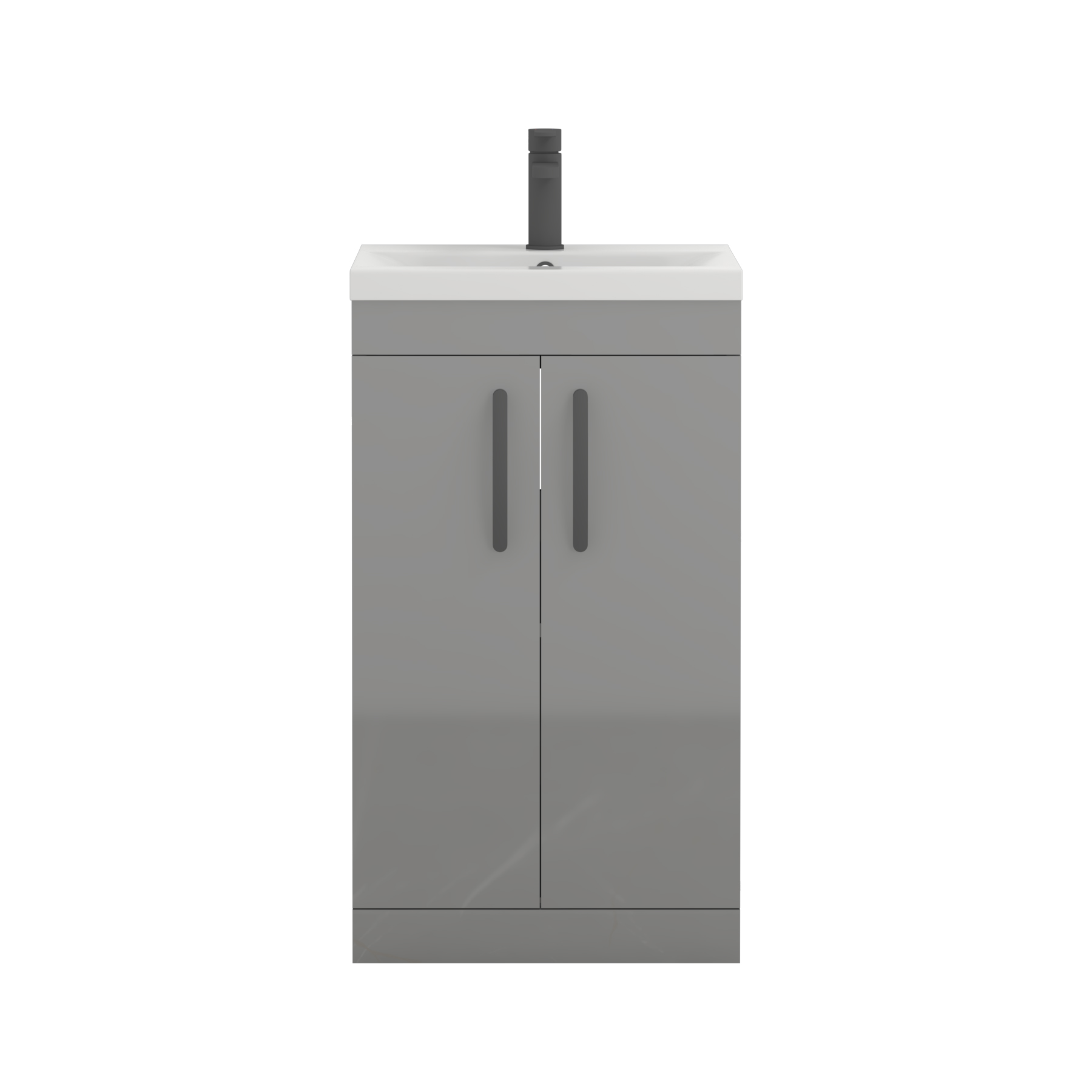 Turin 500mm Floor Standing Vanity Sink Unit Indigo Grey Gloss 2 Door - Mid-Edge with Matt Black Handle