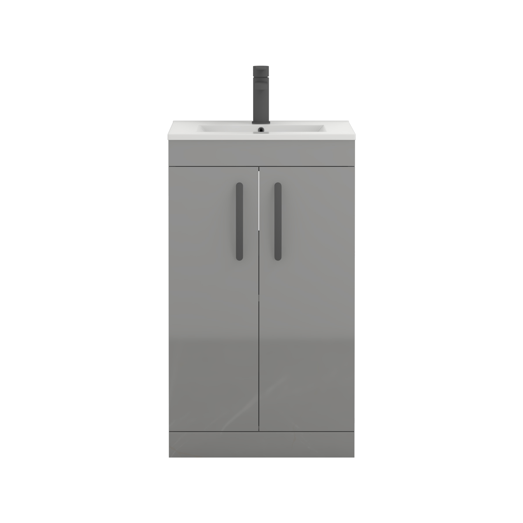 Turin 500mm Floor Standing Vanity Sink Unit Indigo Grey Gloss 2 Door - Minimalist with Matt Black Handle