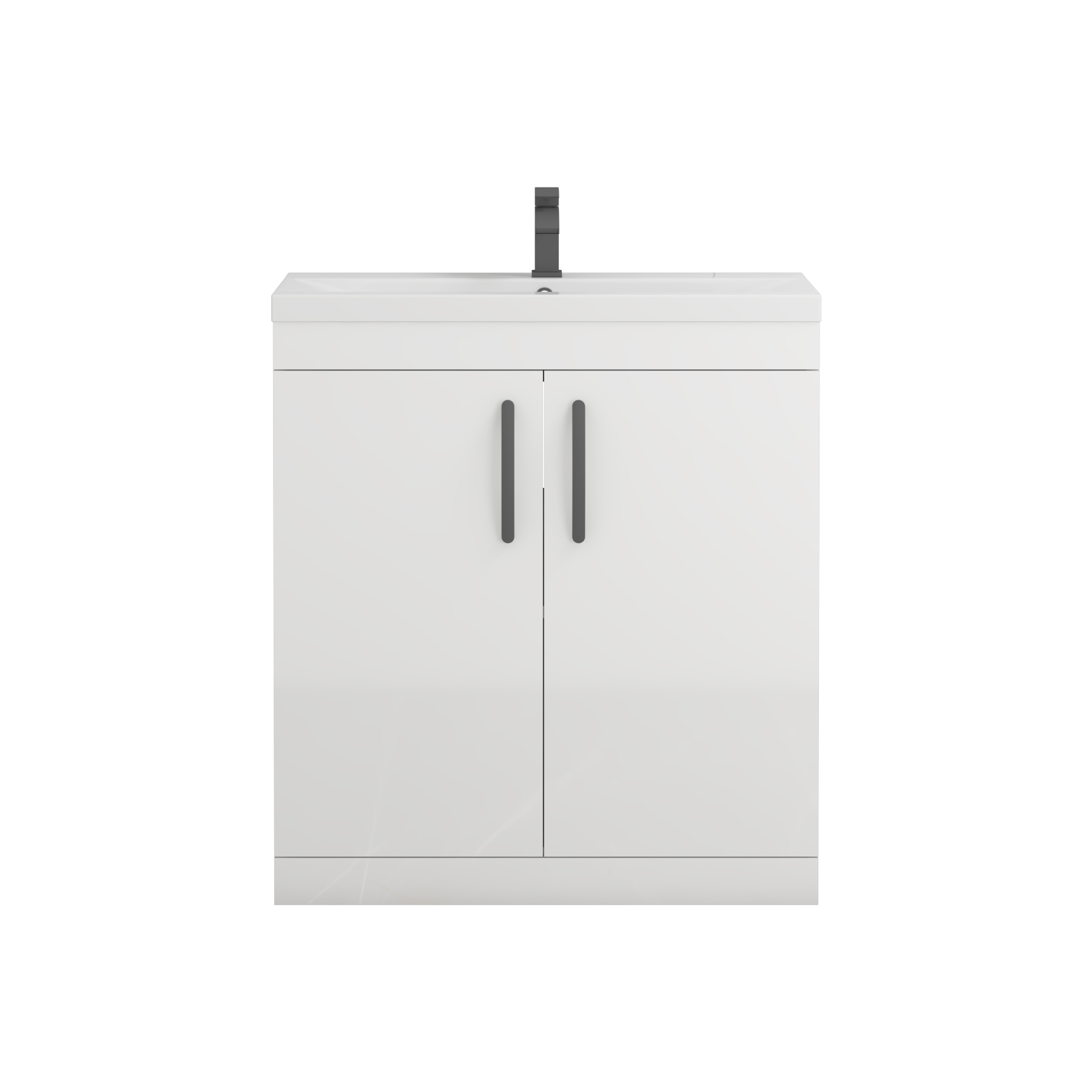 Turin 800mm Floor Standing Vanity Sink Unit Gloss White 2 Door - Mid-Edge with Matt Black Handle