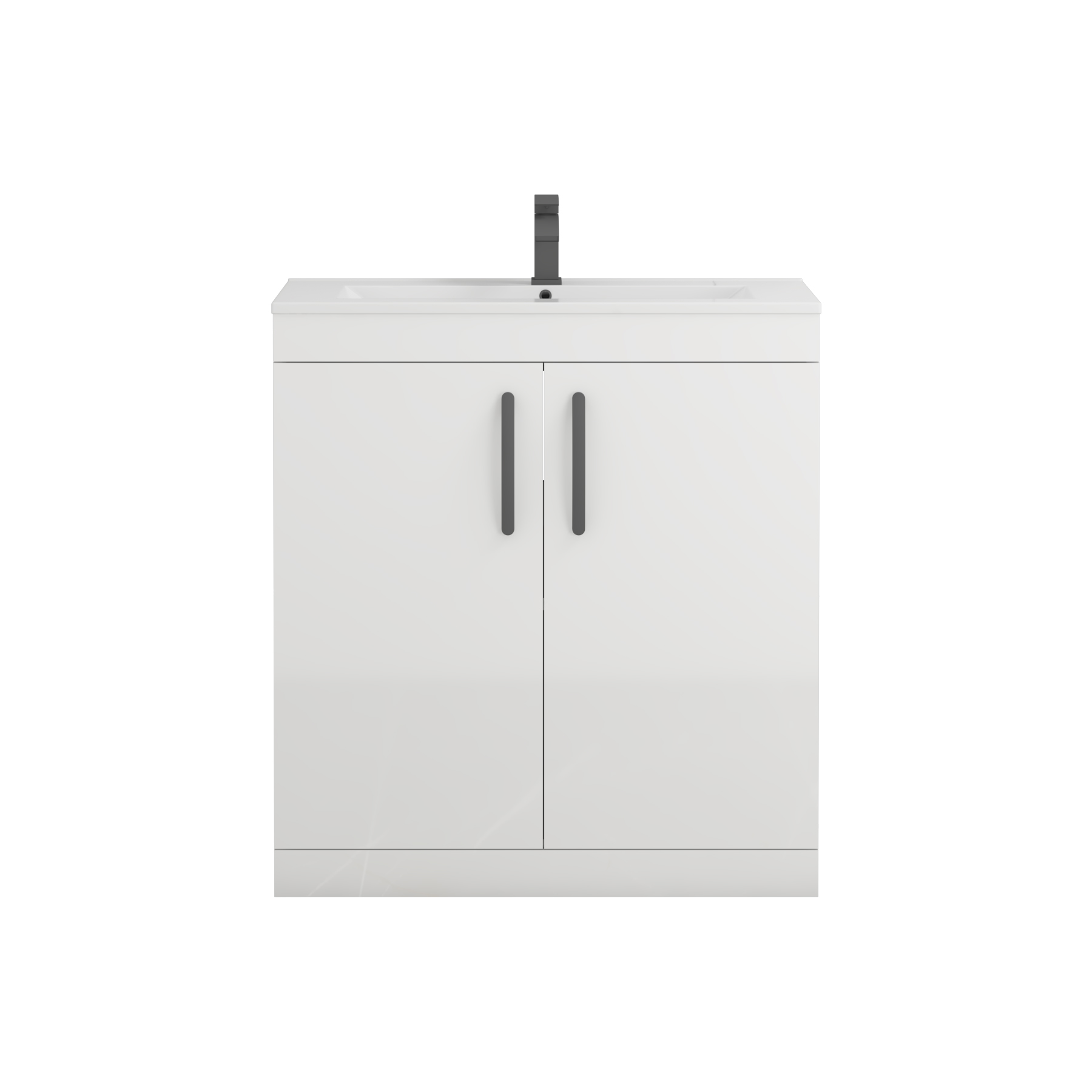Turin 800mm Floor Standing Vanity Sink Unit Gloss White 2 Door - Minimalist with Matt Black Handle