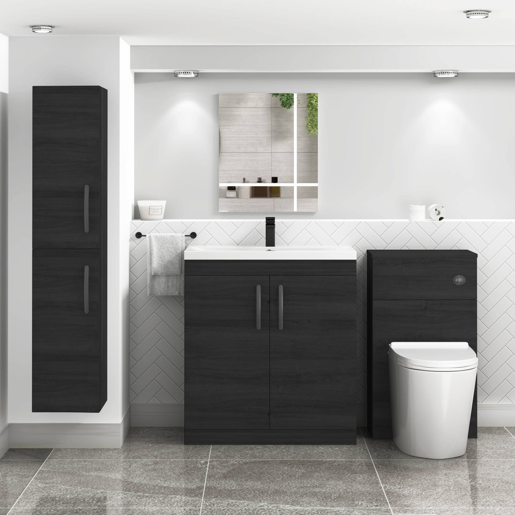 Turin Hale Black Free Standing Vanity Unit Mid-Edge Basin 2 Door - 800mm with Matt Black Handle