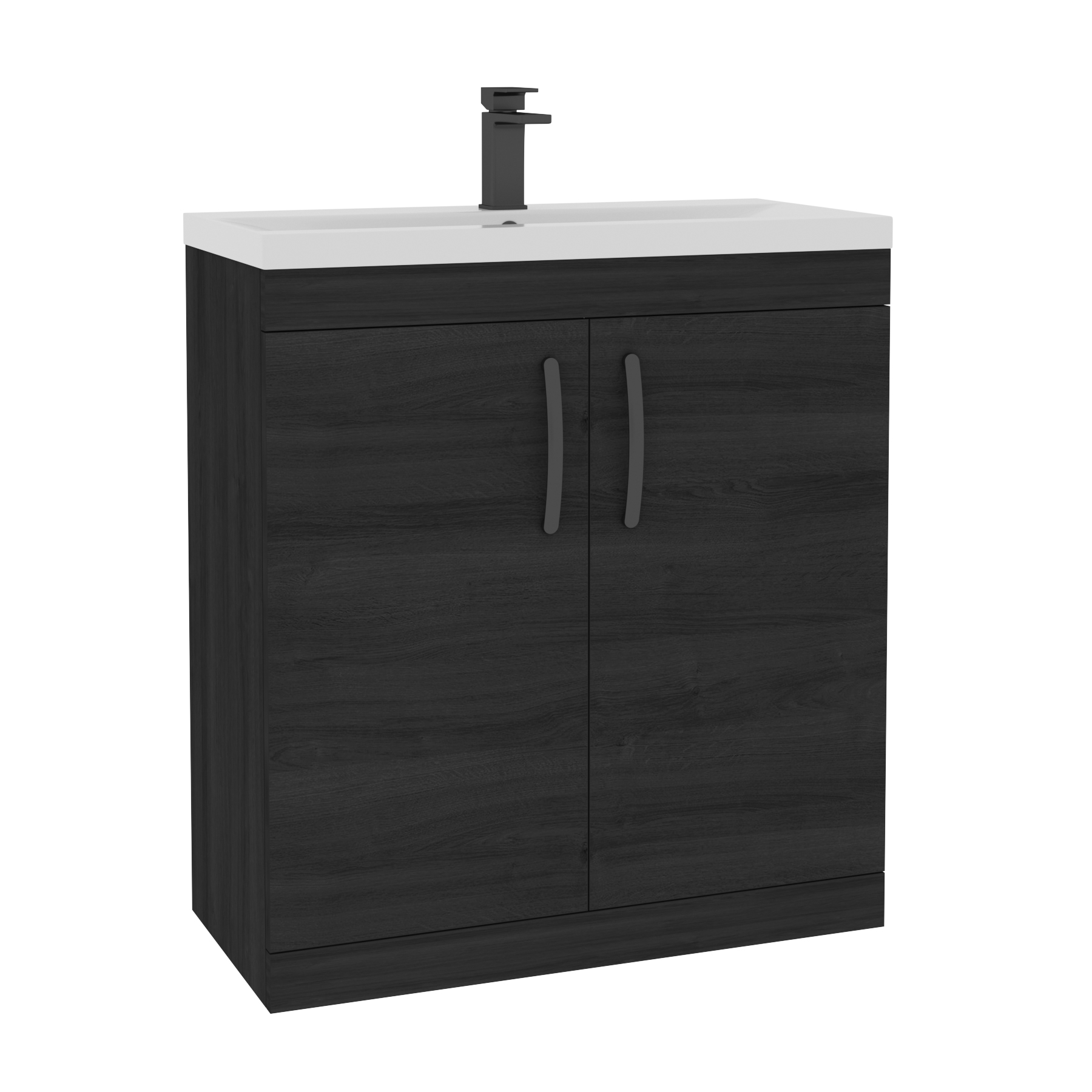 Turin Hale Black Free Standing Vanity Unit Mid-Edge Basin 2 Door - 800mm with Matt Black Handle