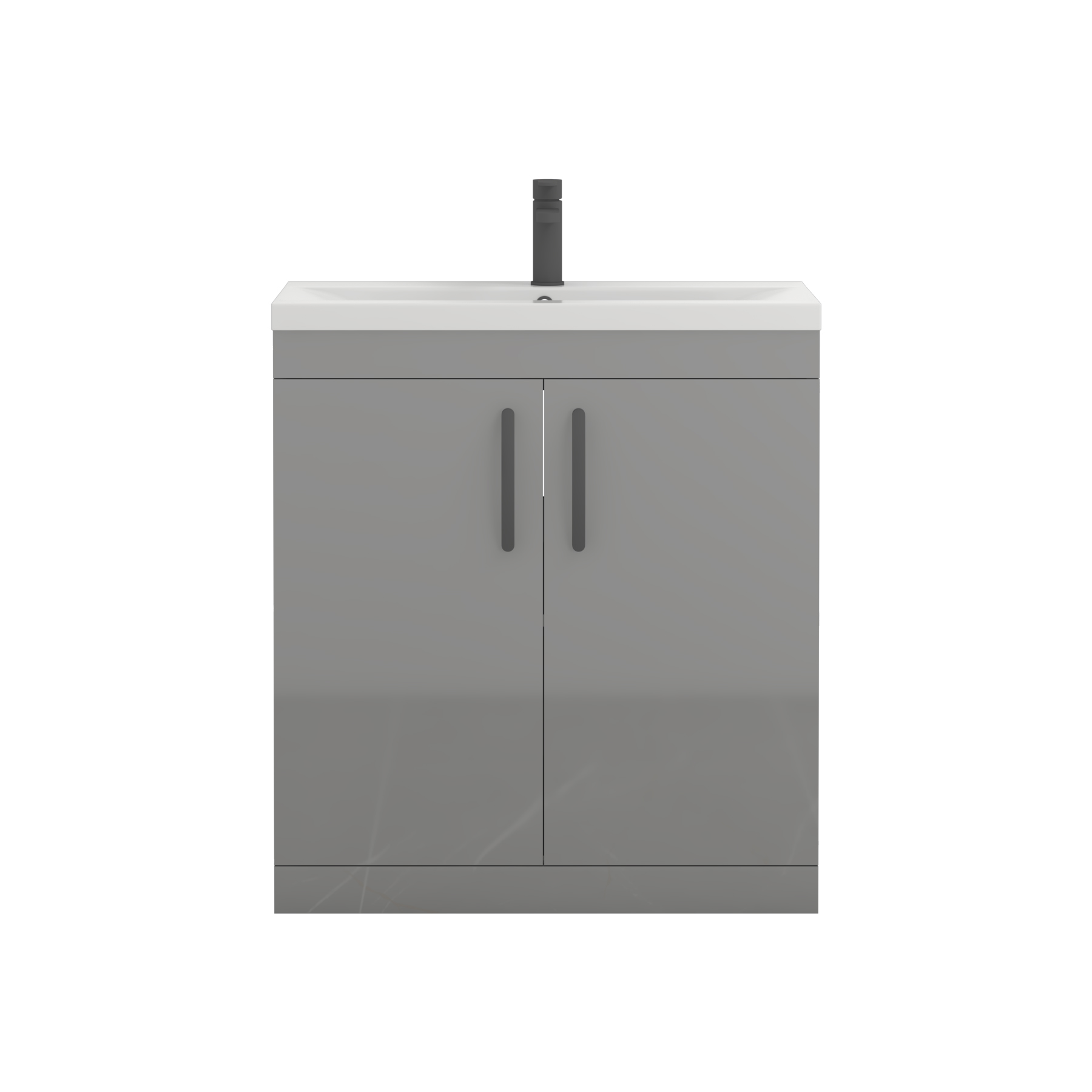 Turin 800mm Floor Standing Vanity Unit Indigo Grey Gloss 2 Door Mid-Edge with Matt Black Handle