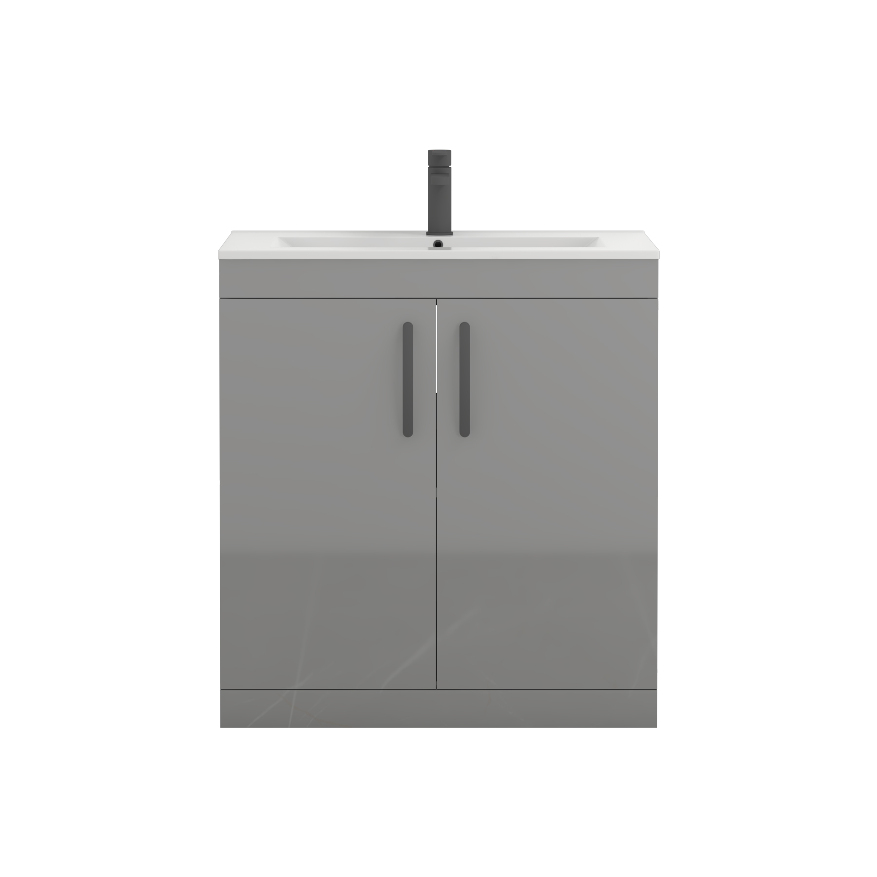 Turin 800mm Floor Standing Vanity Unit Indigo Grey Gloss 2 Door Minimalist with Matt Black Handle
