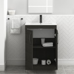 Turin 600mm Floor Standing Vanity Sink Unit Hale Black 2 Door - Minimalist with Matt Black Handle