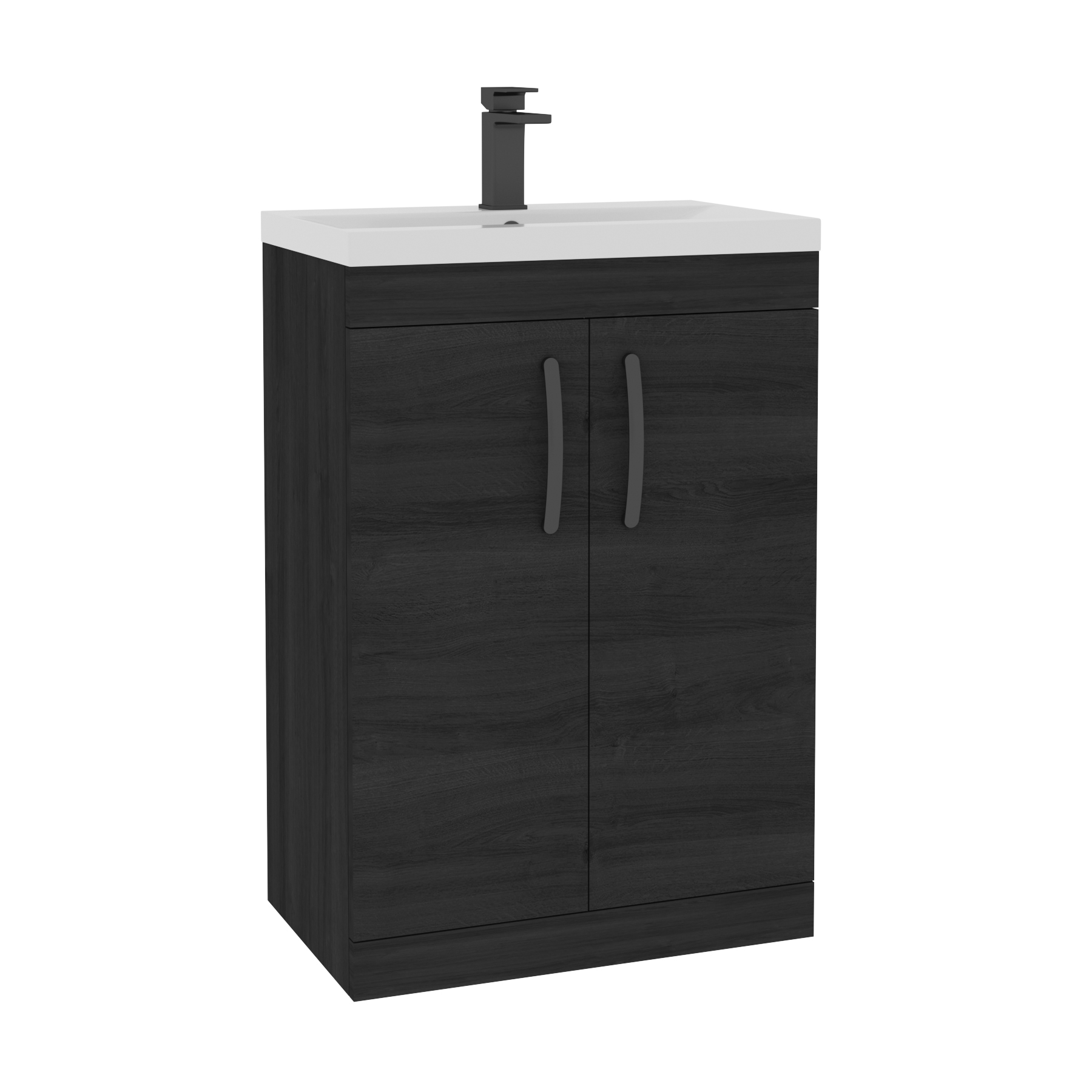 Turin 600mm Floor Standing Vanity Sink Unit Hale Black 2 Door - Mid-Edge with Matt Black Handle