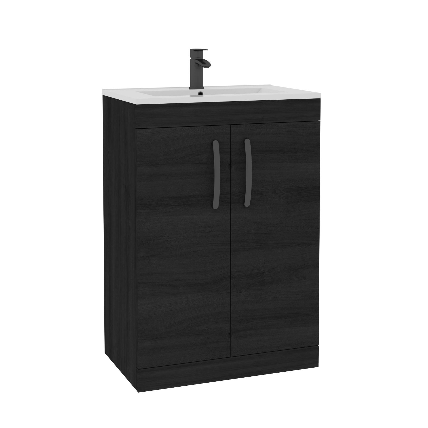 Turin 600mm Floor Standing Vanity Sink Unit Hale Black 2 Door - Minimalist with Matt Black Handle