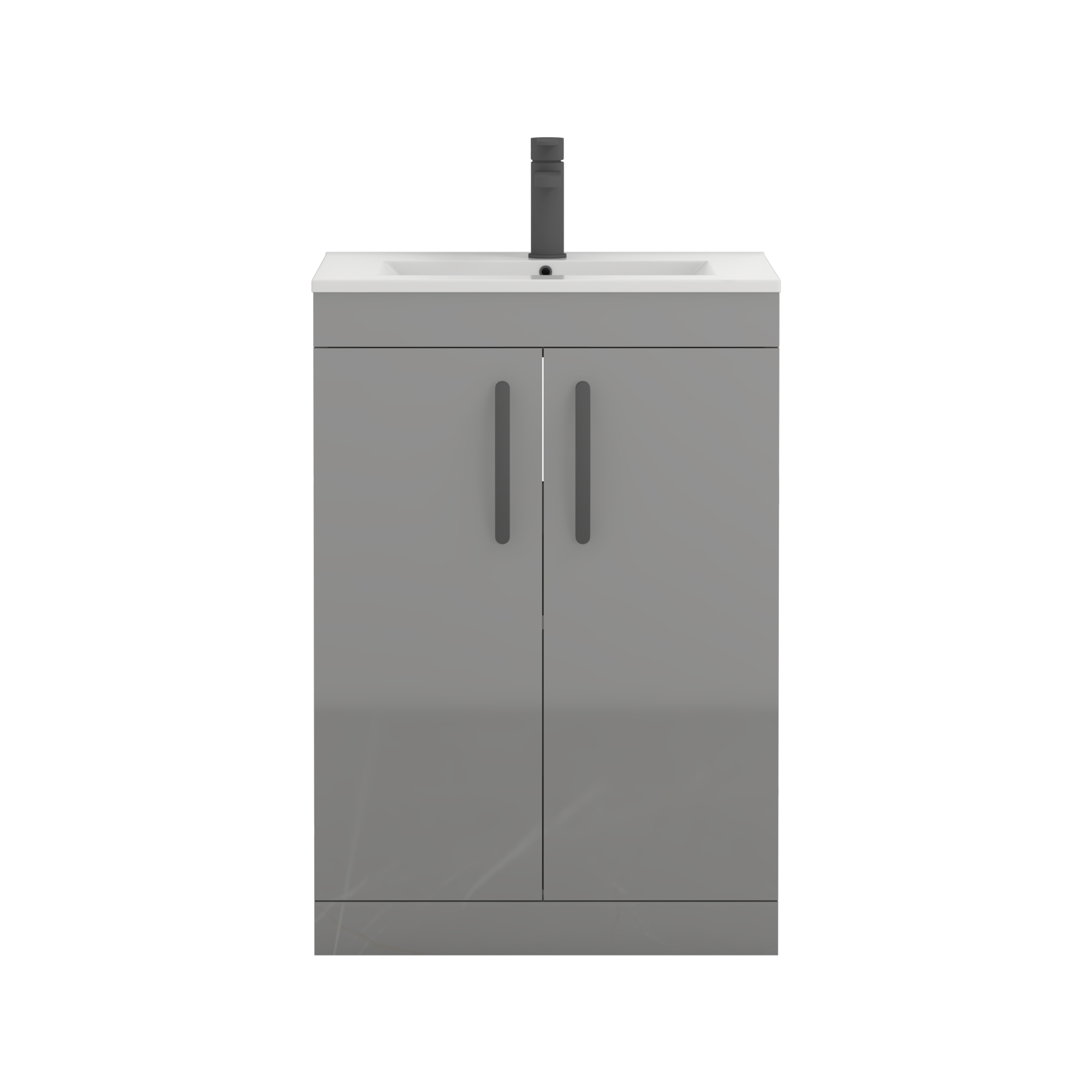 Turin 600mm Floor Standing Vanity Sink Unit Indigo Grey Gloss 2 Door - Minimalist with Matt Black Handle