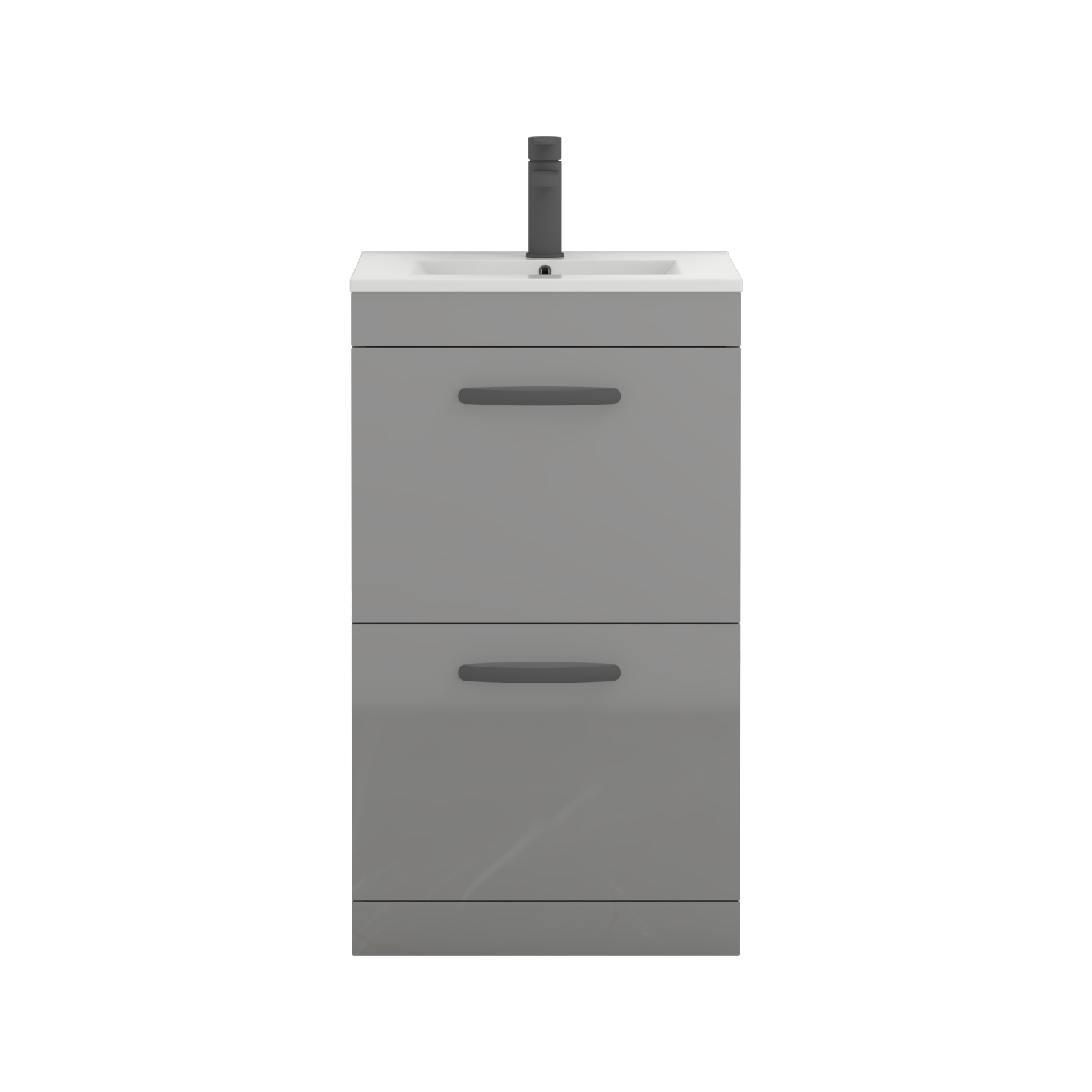 Turin 500mm Floor Standing Vanity Unit Indigo Grey Gloss 2 Drawer Minimalist Basin Unit with Matt Black Handle
