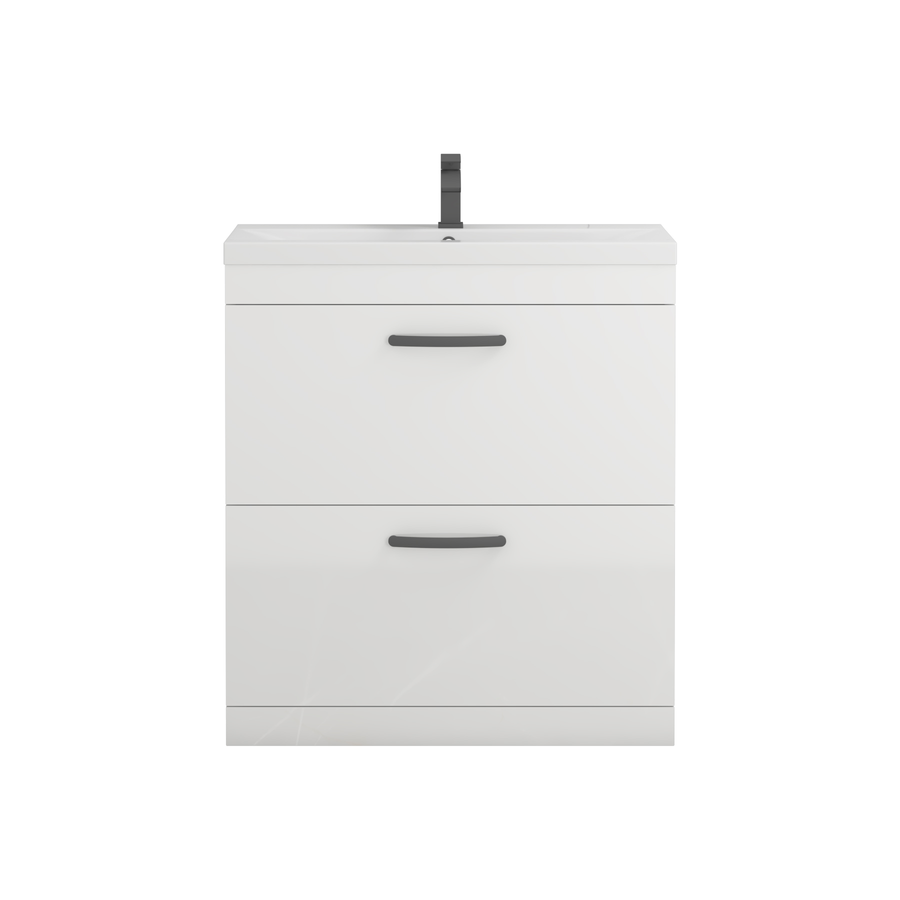 Turin 800mm Floor Standing Vanity Unit Gloss White 2 Drawer Mid-Edge Basin Unit with Matt Black Handle