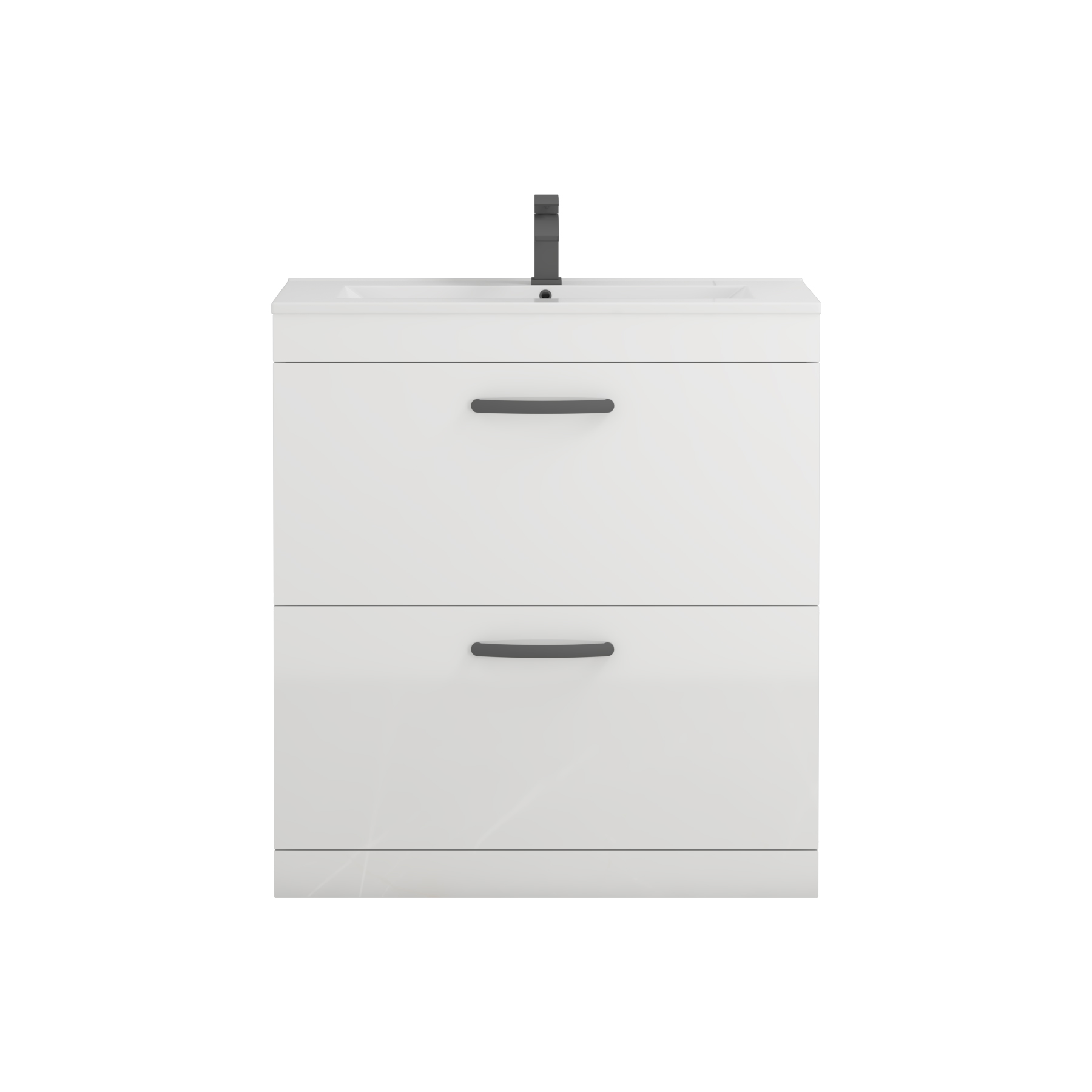 Turin 800mm Floor Standing Vanity Unit Gloss White 2 Drawer Minimalist Basin Unit with Matt Black Handle