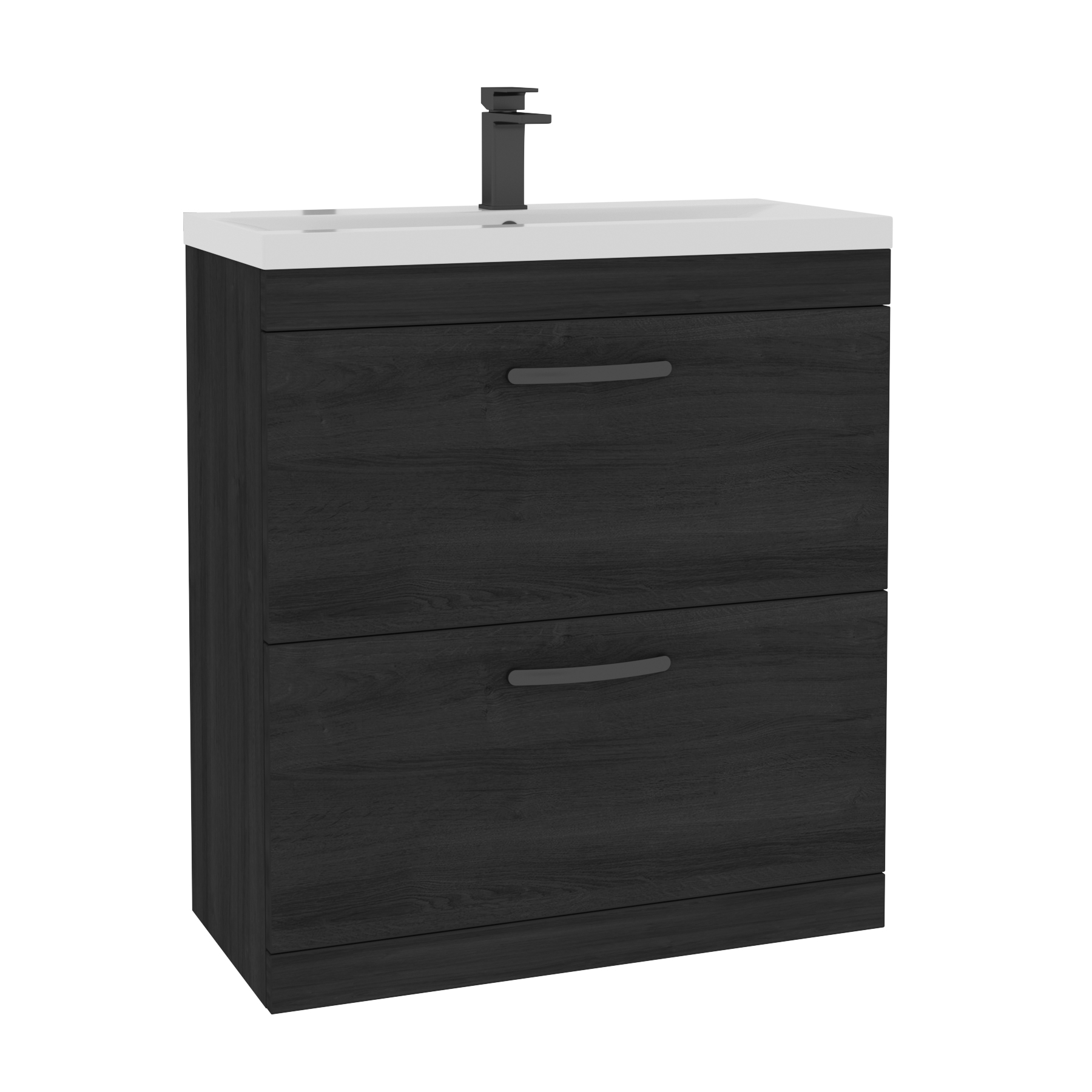 Turin 800mm Floor Standing Vanity Unit Hale Black 2 Drawer Mid-Edge Basin Unit with Matt Black Handle