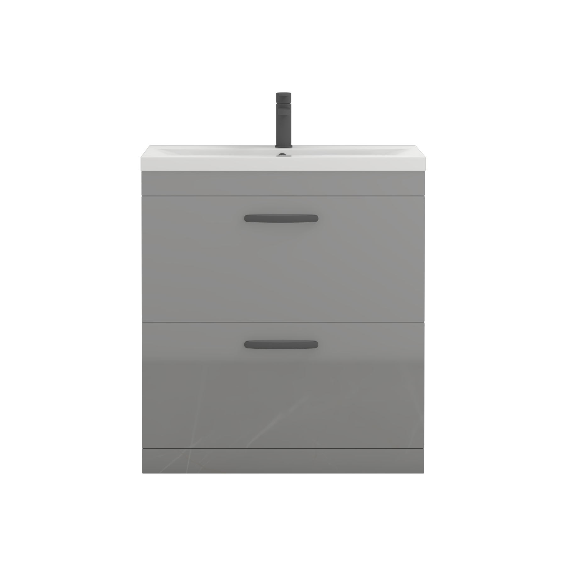 Turin 800mm Floor Standing Vanity Unit Indigo Grey Gloss 2 Drawer Mid-Edge Basin Unit with Matt Black Handle