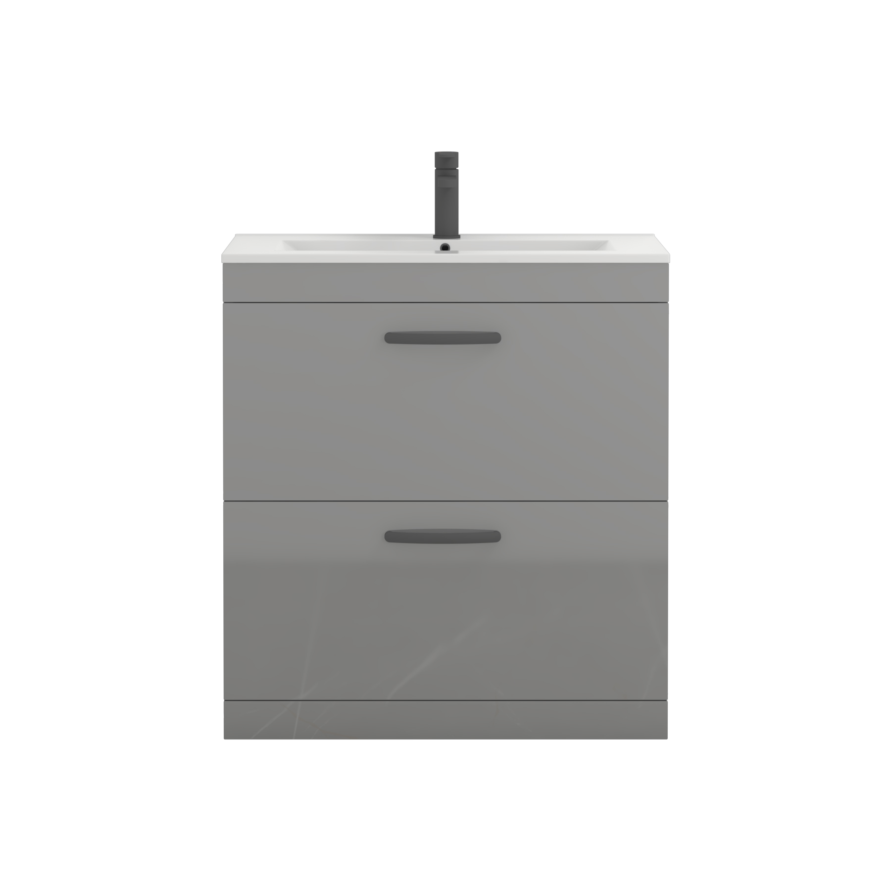 Turin 800mm Floor Standing Vanity Unit Indigo Grey Gloss 2 Drawer Minimalist Basin Unit with Matt Black Handle