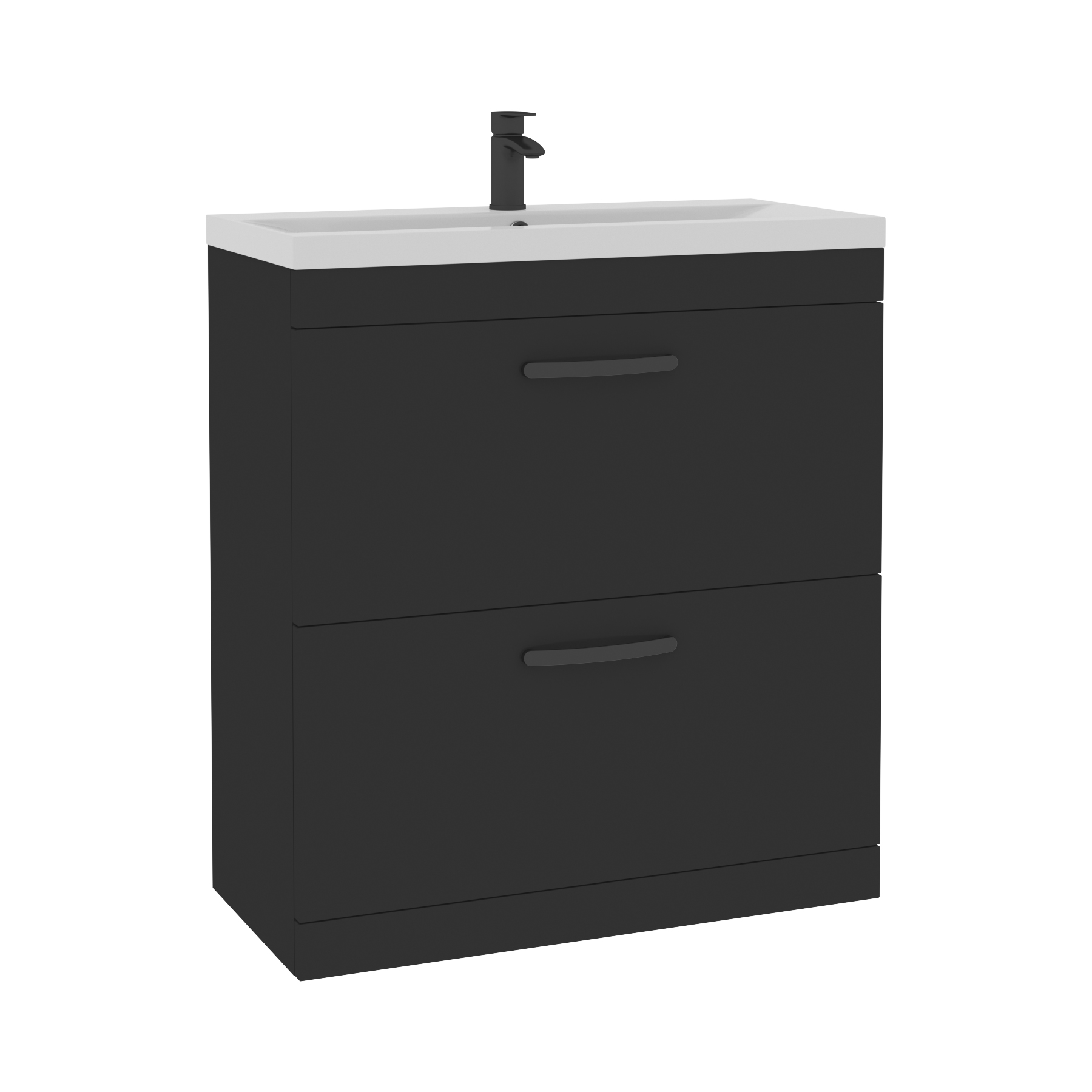Turin 800mm Floor Standing Vanity Unit Matt Black 2 Drawer Mid-Edge Basin with Matt Black Handles