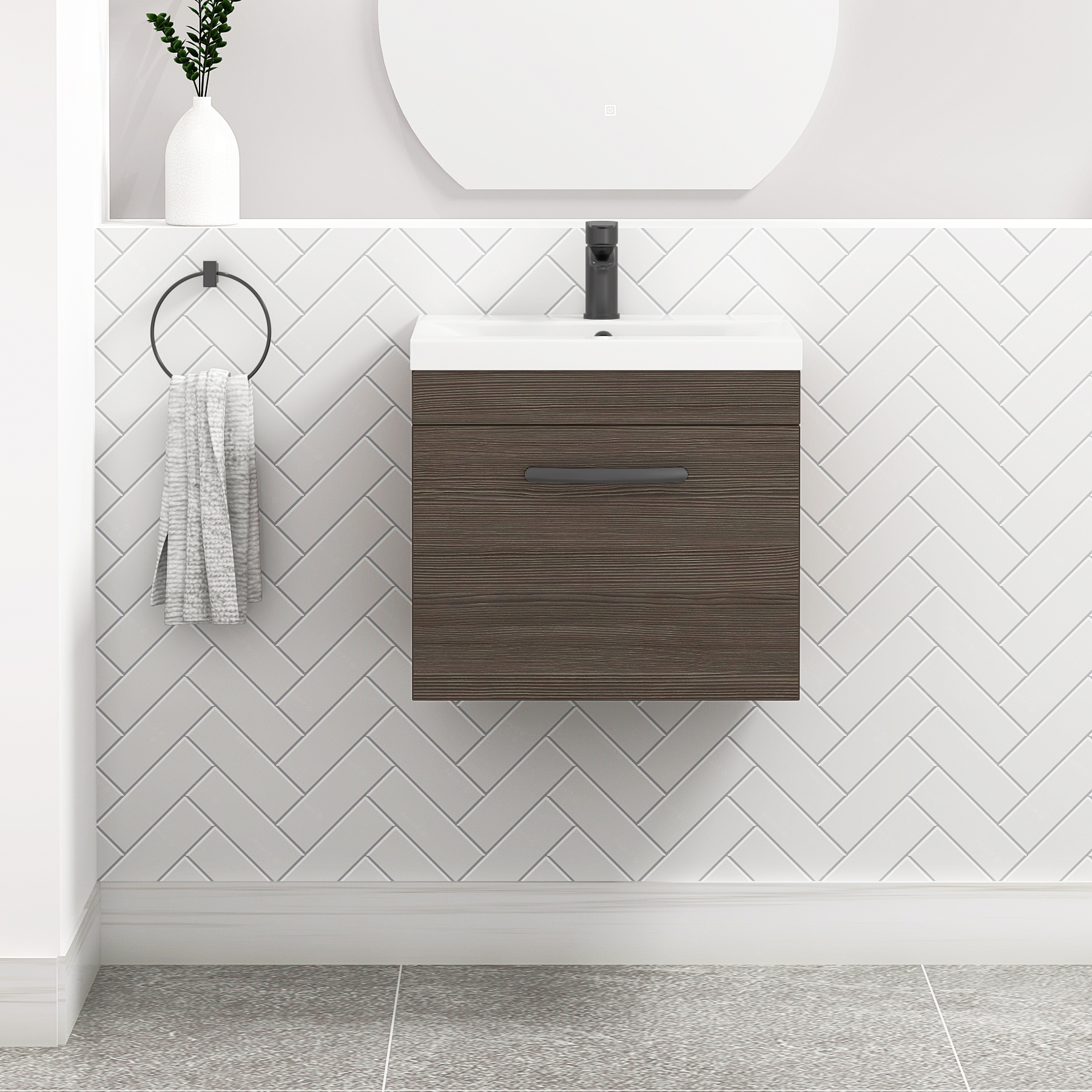 Turin Wall Hung 1 Drawer Vanity Unit - Multiple Sizes, Colours, Handles & Basins