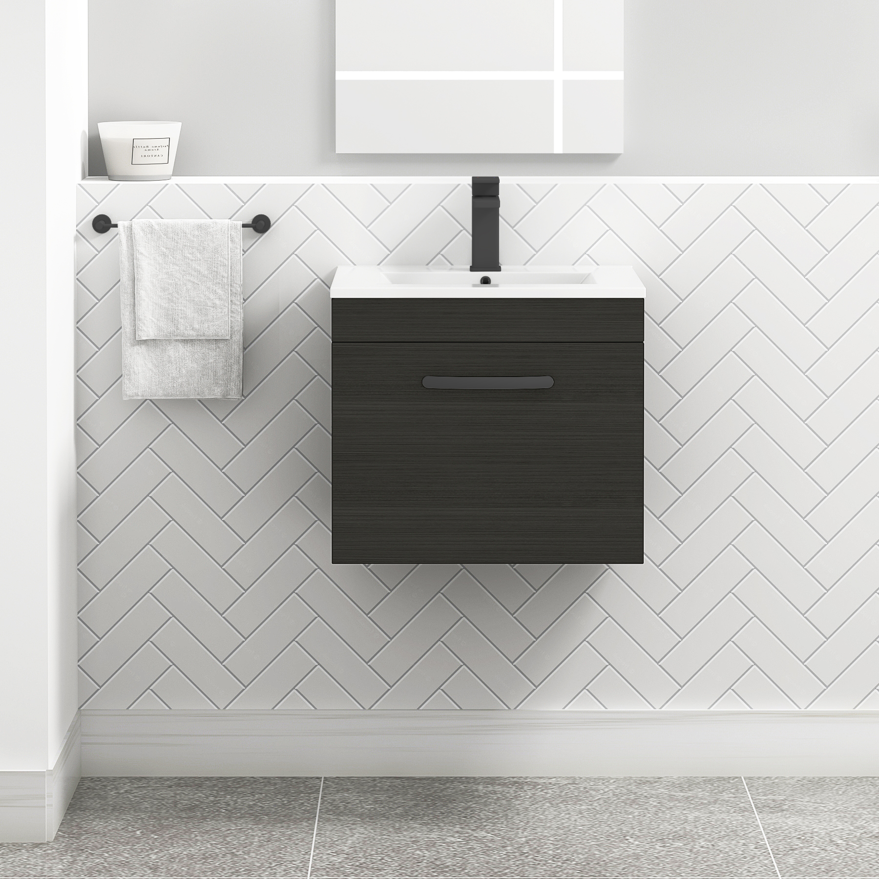 Turin Wall Hung 1 Drawer Vanity Unit - Multiple Sizes, Colours, Handles & Basins