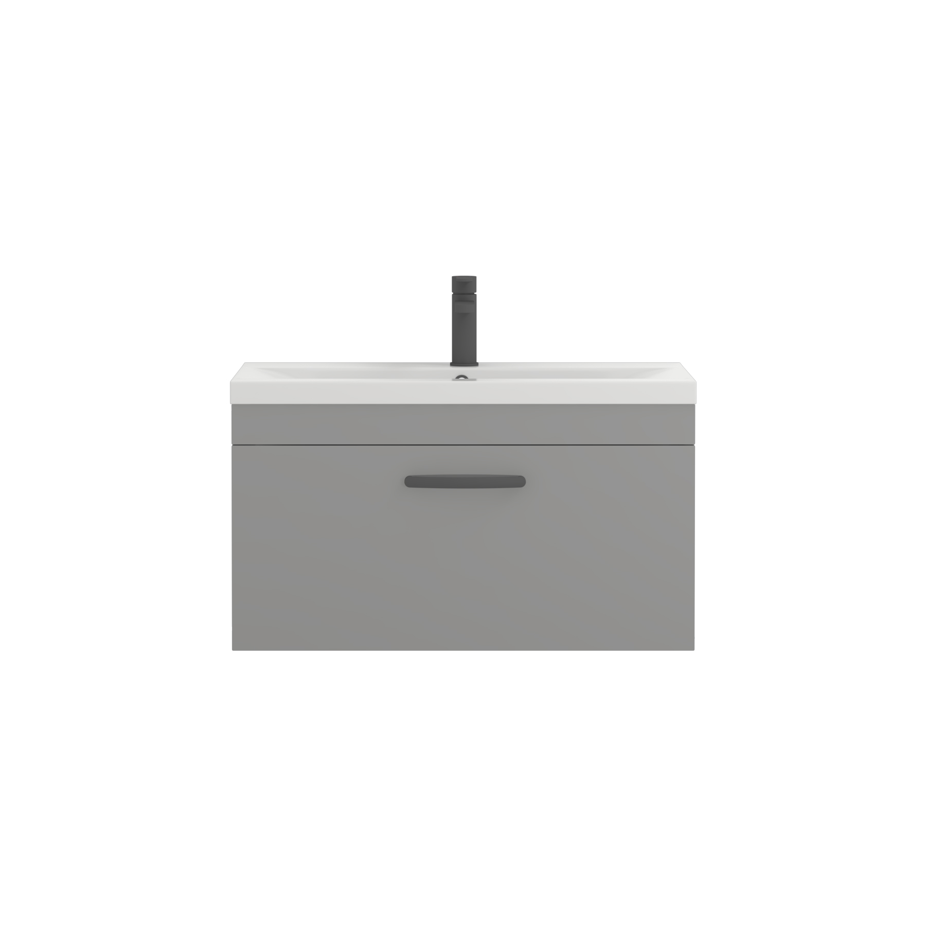 Turin 800mm Wall Hung Vanity Sink Unit 1 Drawer Indigo Grey Gloss - Mid-Edge Basin with Matt Black Handle