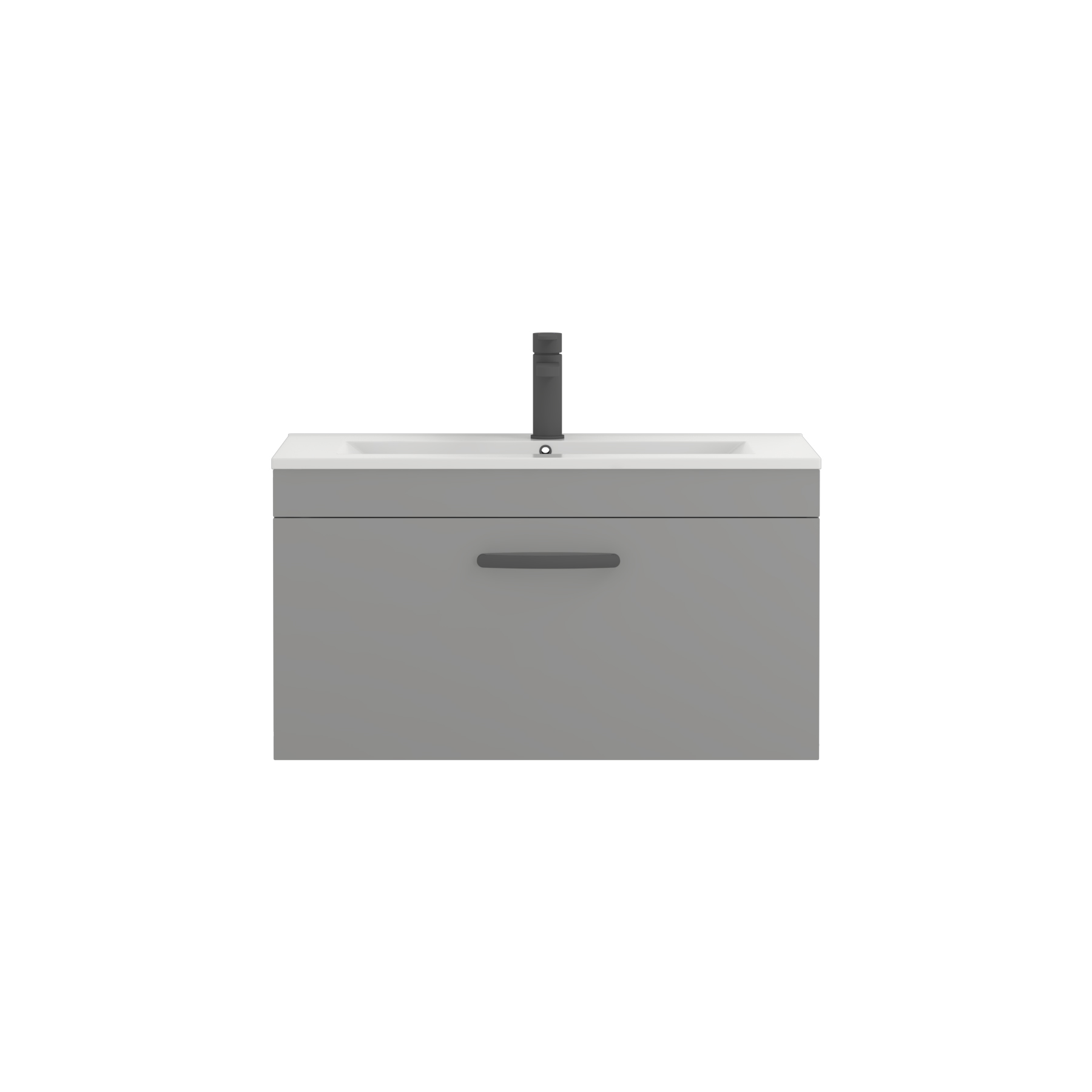 Turin 800mm Wall Hung Vanity Sink Unit 1 Drawer Indigo Grey Gloss - Minimalist Basin with Matt Black Handle