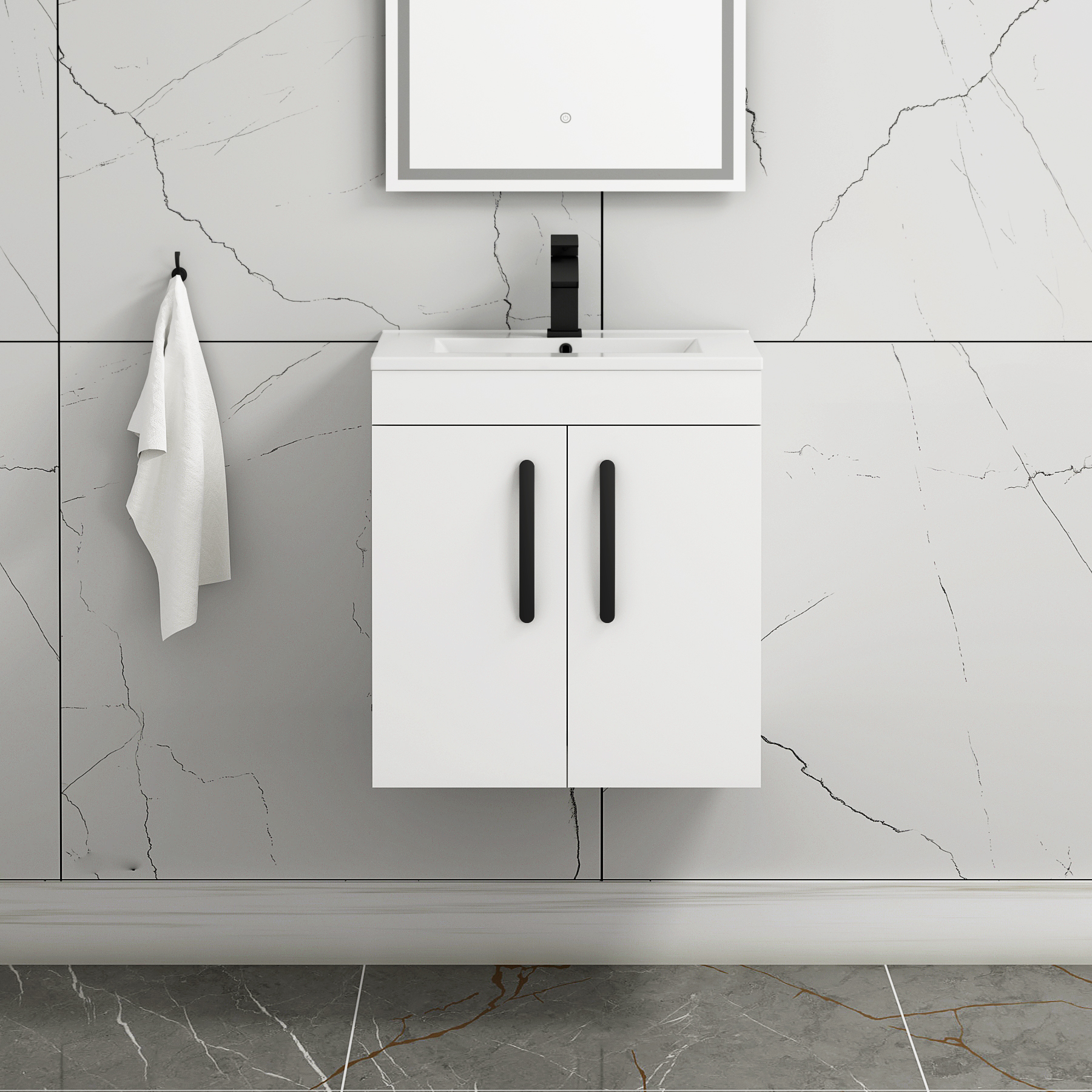 Turin Wall Hung 2 Door Vanity Unit - Multiple Sizes, Colours, Handles & Basins