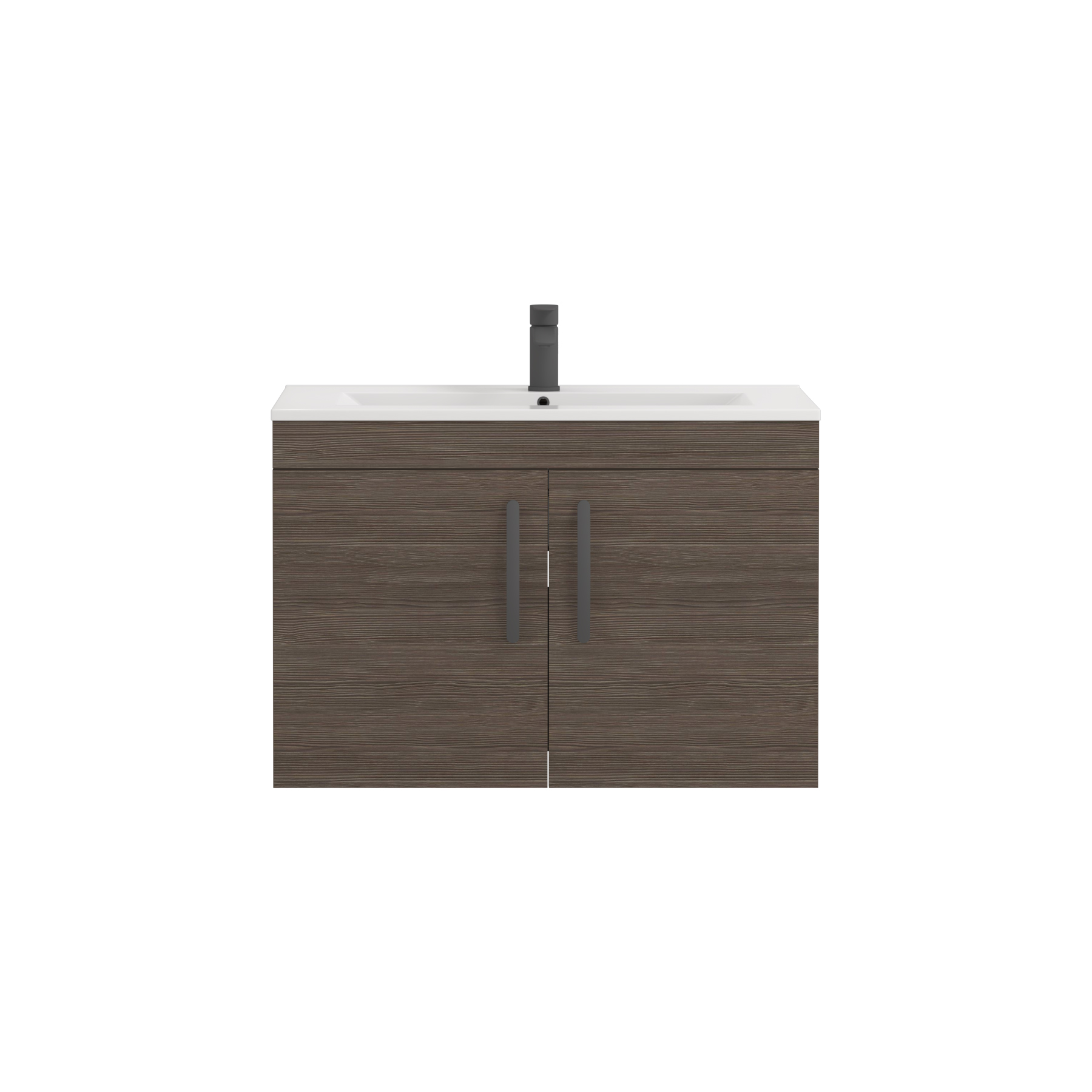 Turin 800mm Wall Hung Vanity Sink Unit 2 Door Grey Elm - Minimalist Basin with Matt Black Handle