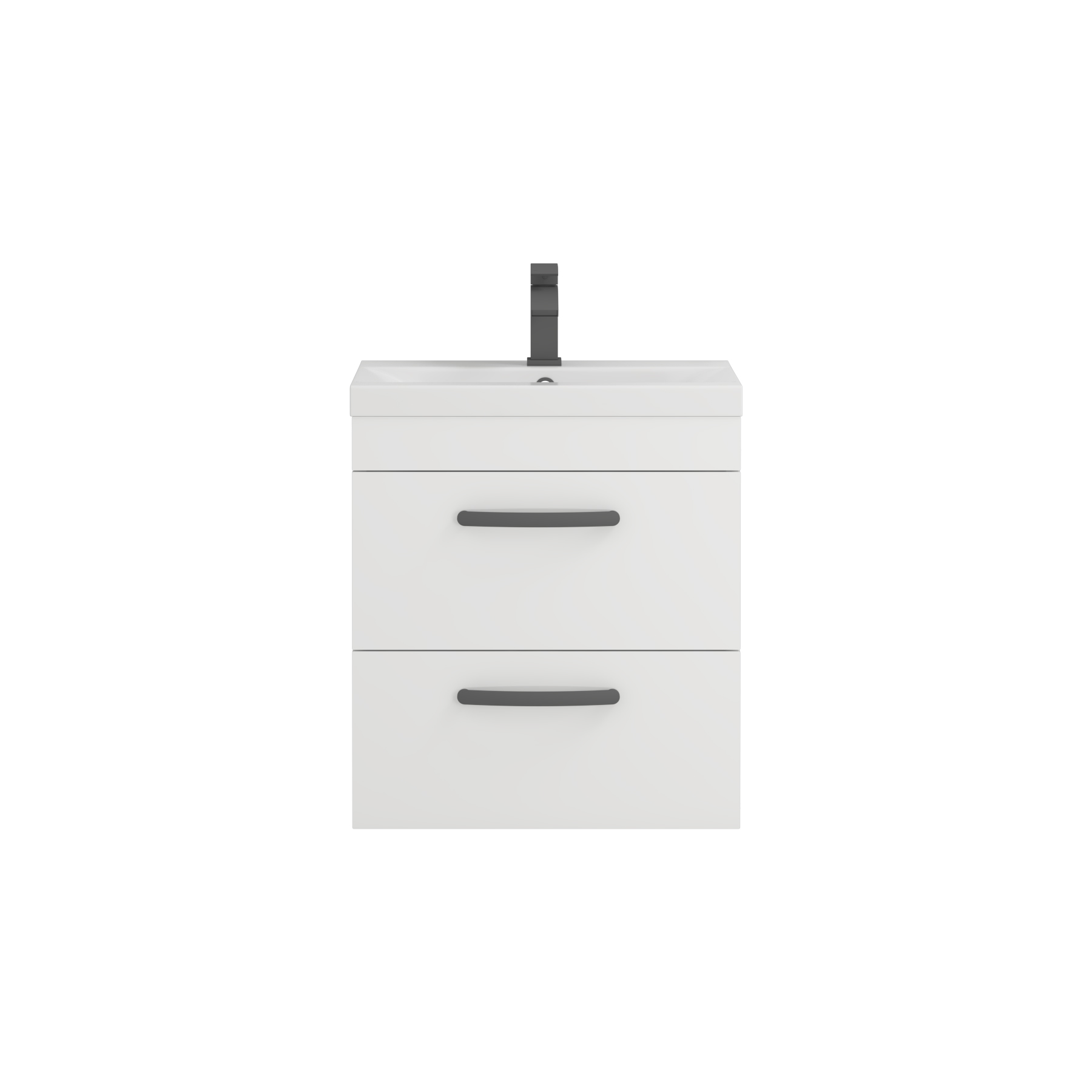 Turin 500mm Wall Hung Vanity Unit Gloss White 2 Drawer - Mid-Edge Sink Unit with Matt Black Handle