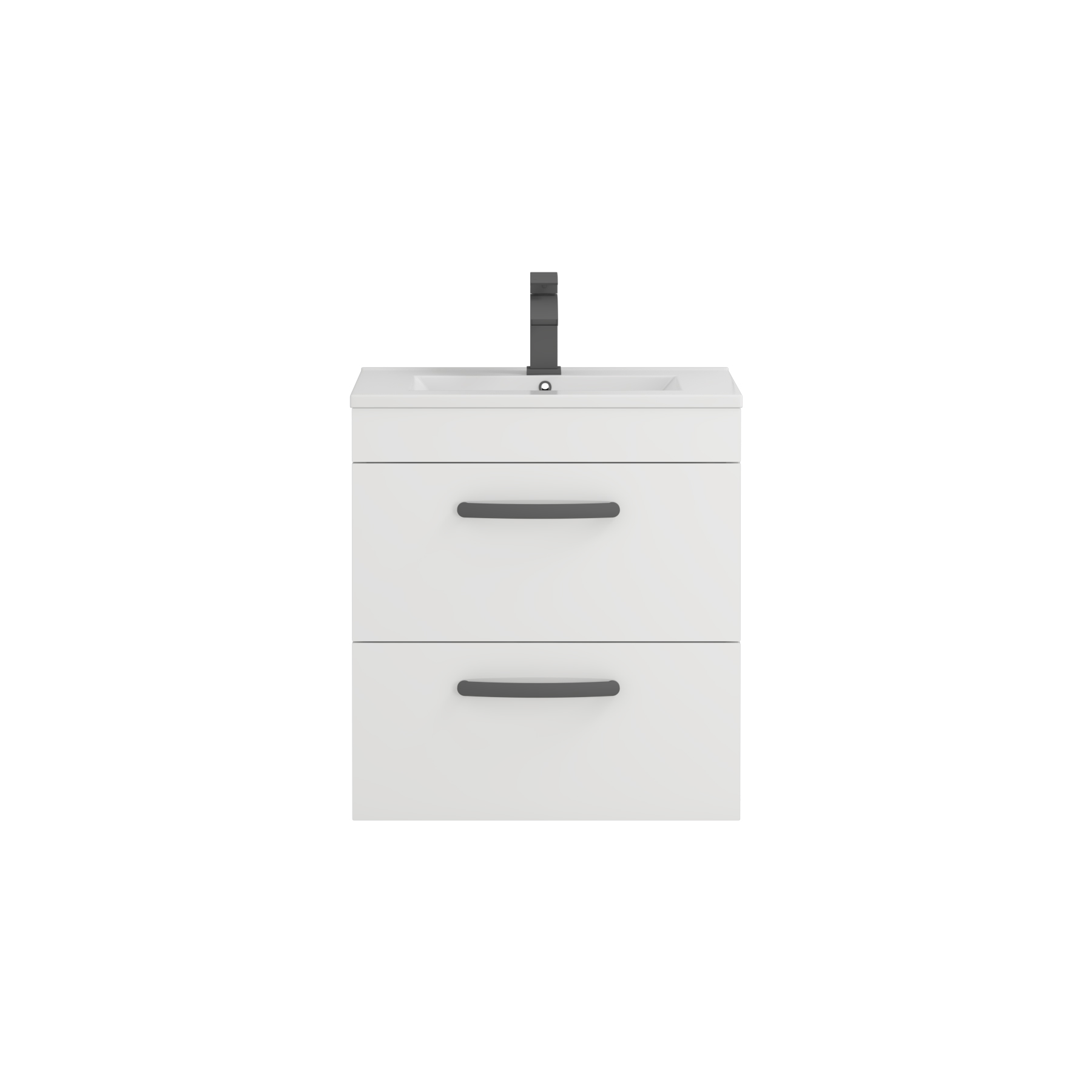 Turin 500mm Wall Hung Vanity Unit Gloss White 2 Drawer - Minimalist Sink Unit with Matt Black Handle