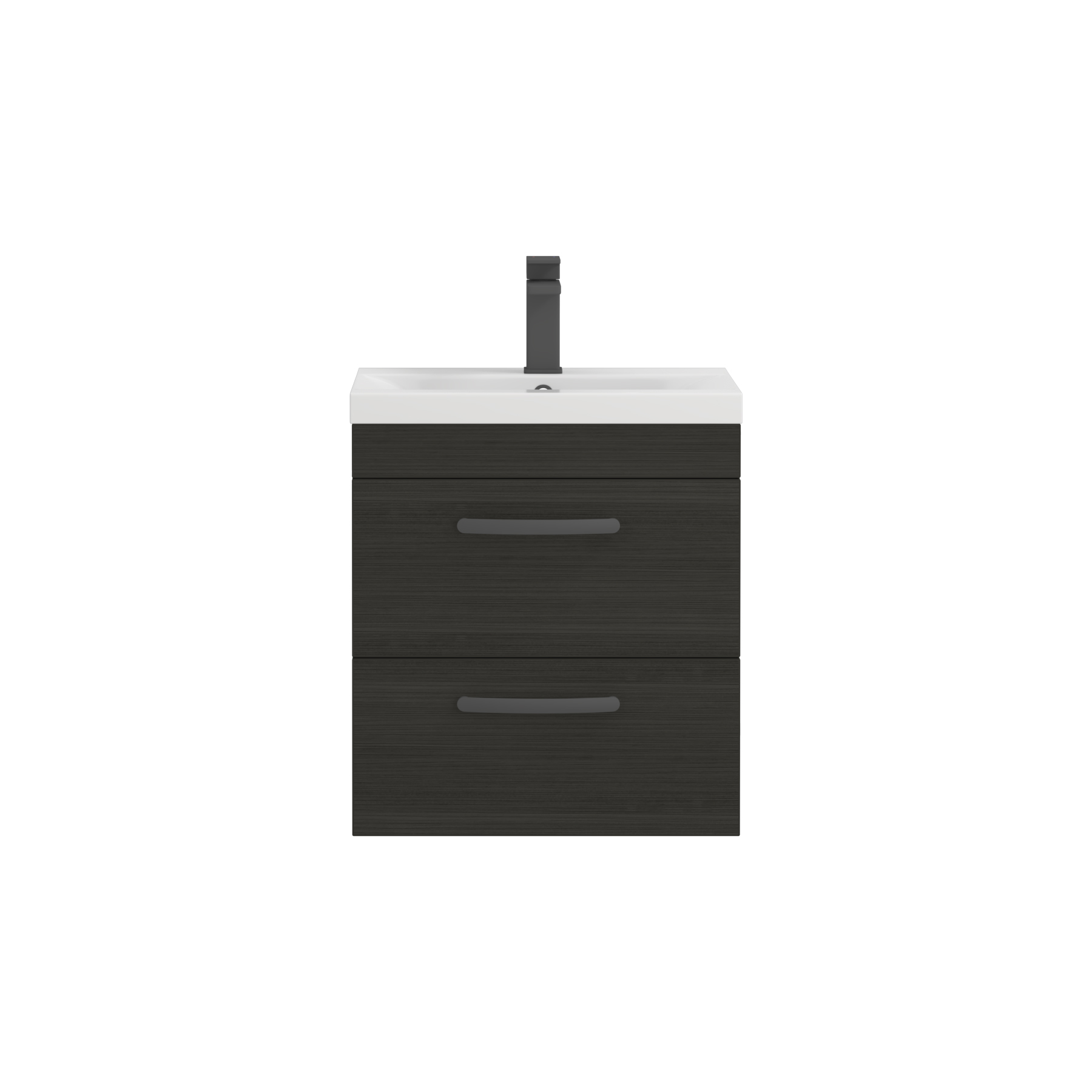 Turin 500mm Wall Hung Vanity Unit Hale Black 2 Drawer - Mid-Edge Sink Unit with Matt Black Handle