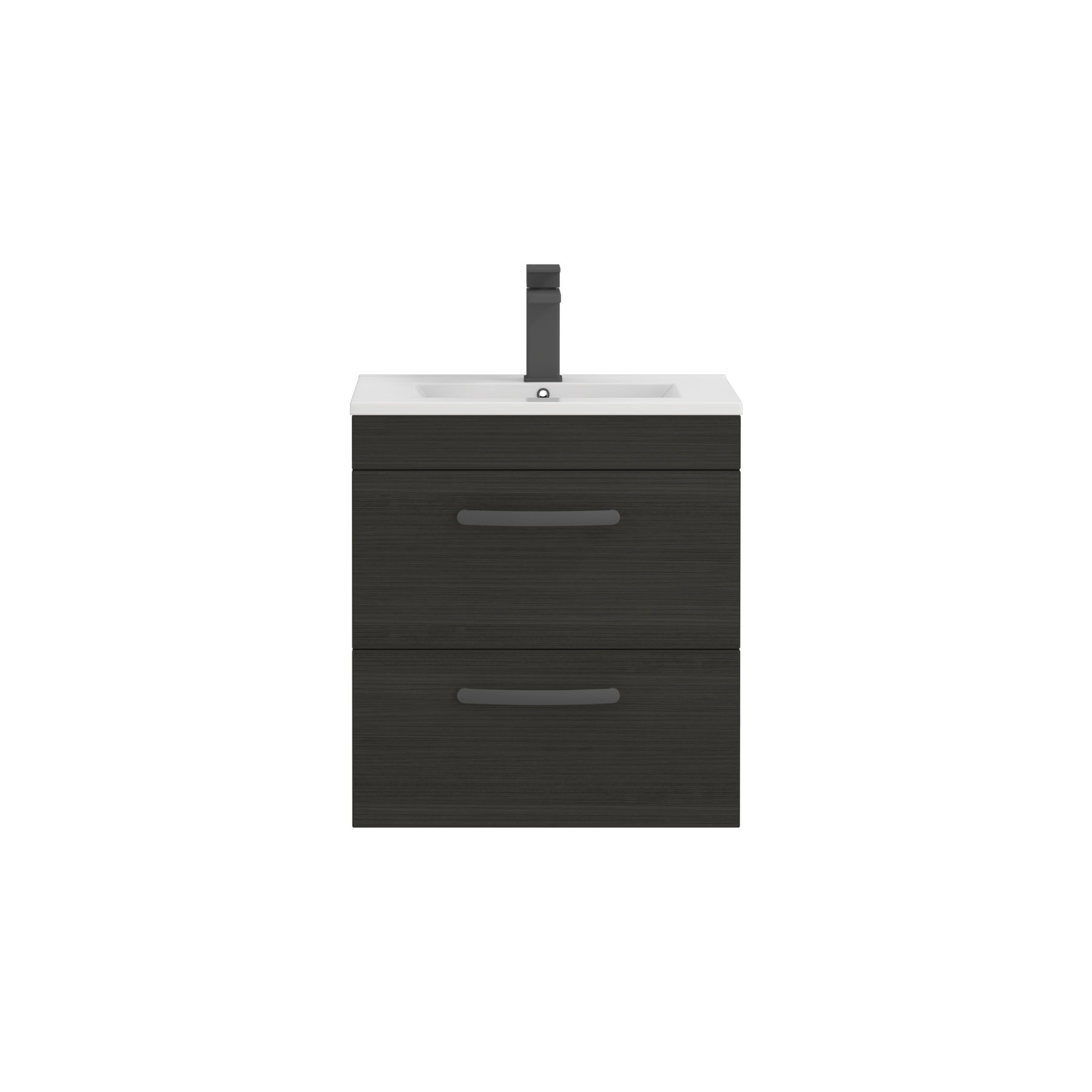 Turin 500mm Wall Hung Vanity Unit Hale Black 2 Drawer - Minimalist Sink Unit with Matt Black Handle