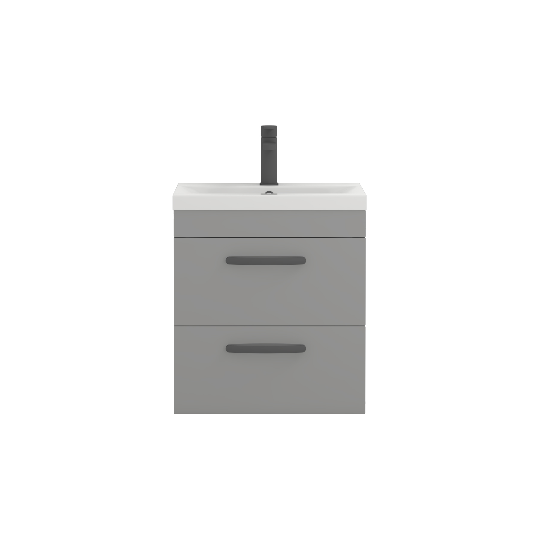 Turin 500mm Wall Hung Vanity Unit Indigo Grey Gloss 2 Drawer - Mid-Edge Sink Unit with Matt Black Handle