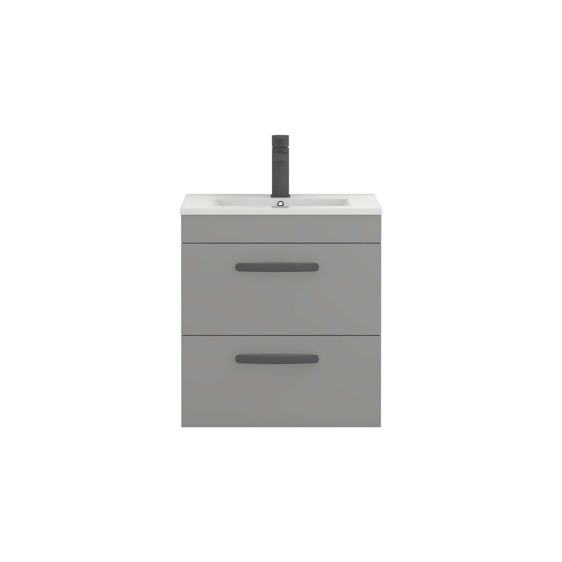 Turin 500mm Wall Hung Vanity Unit Indigo Grey Gloss 2 Drawer - Minimalist Sink Unit with Matt Black Handle